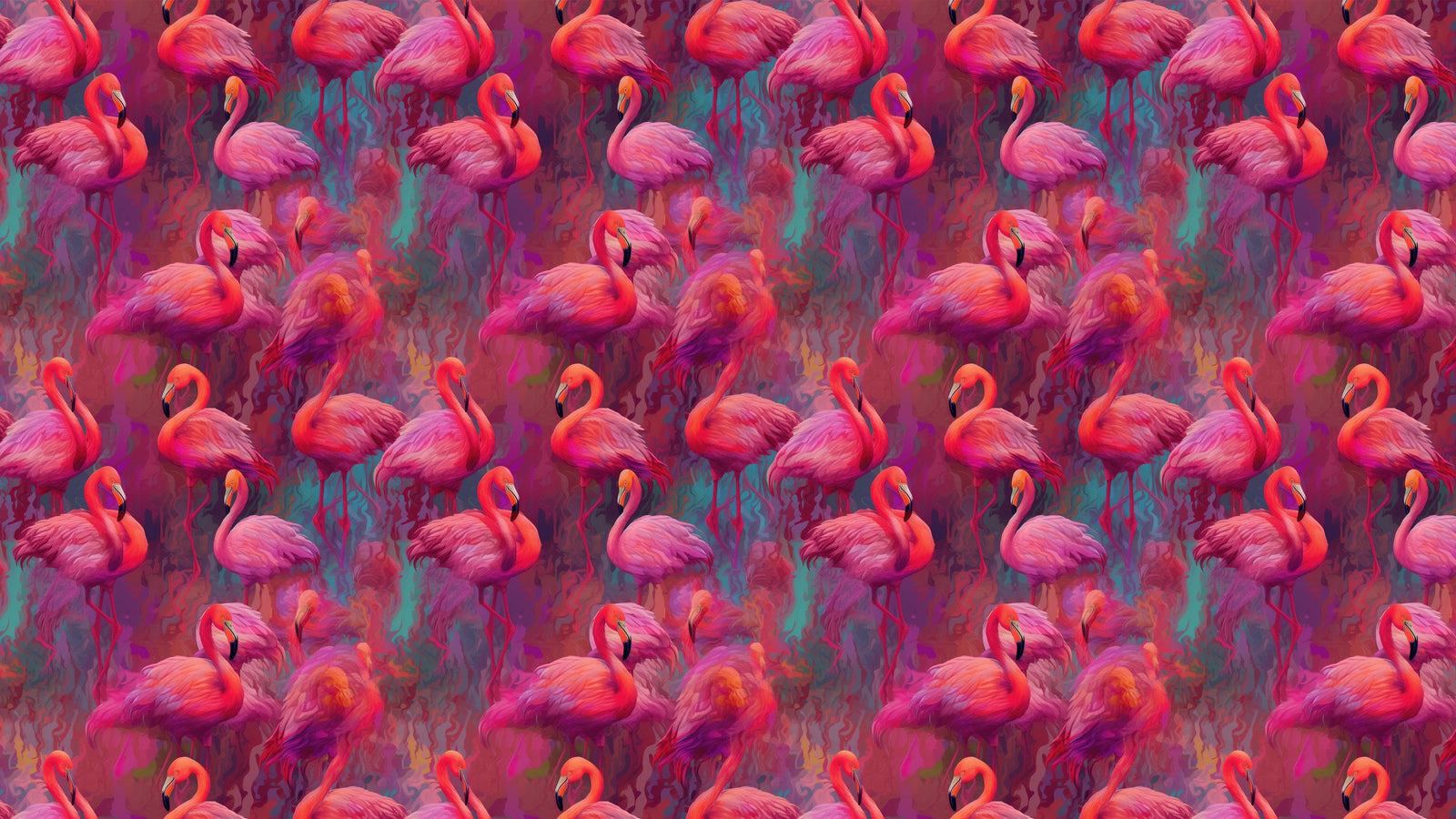 Bright Pink Flamingos Wallpaper - Modern Miami Vibes, Tropical Home Decor #6581
