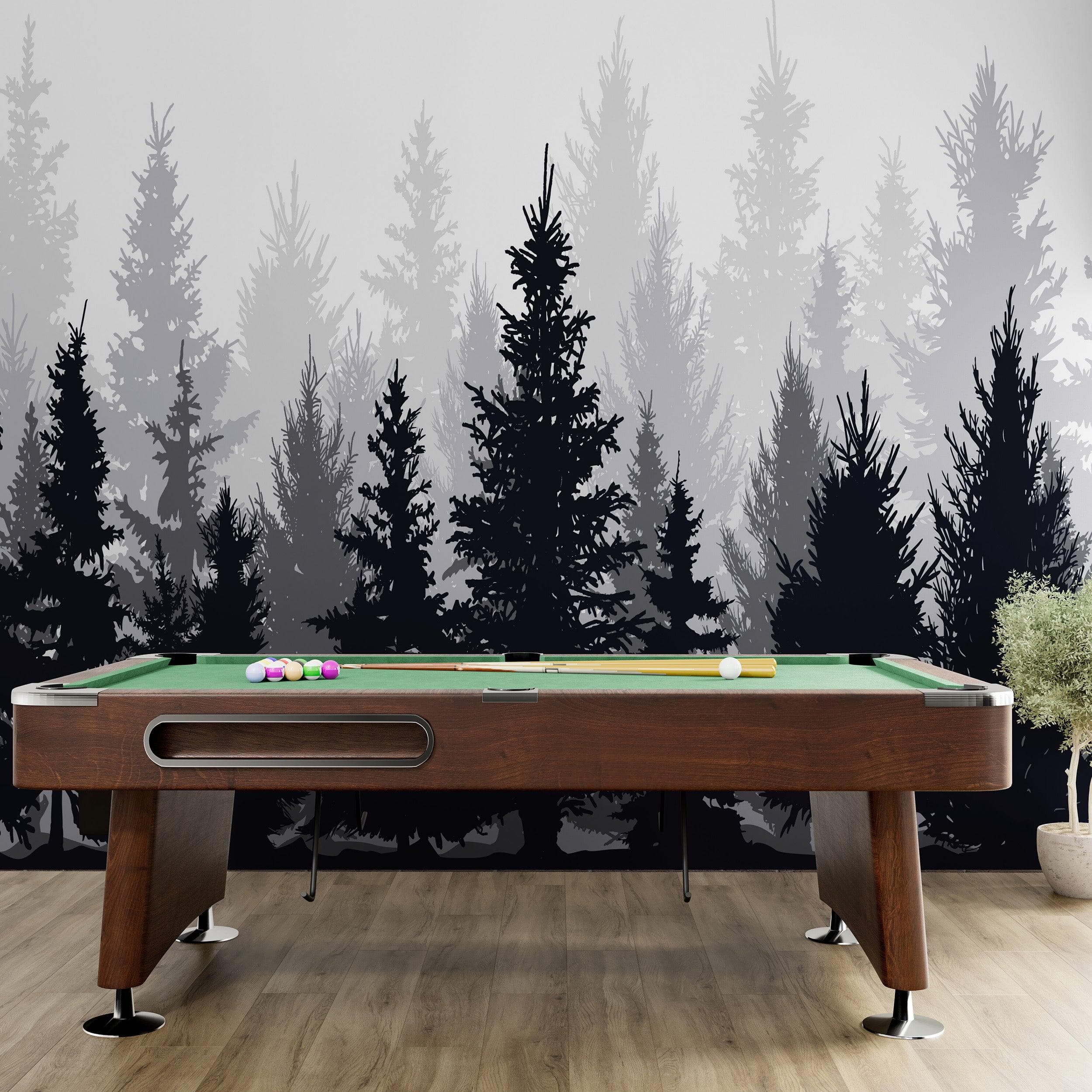 Black and White Pine Tree Forest Wallpaper. #6594