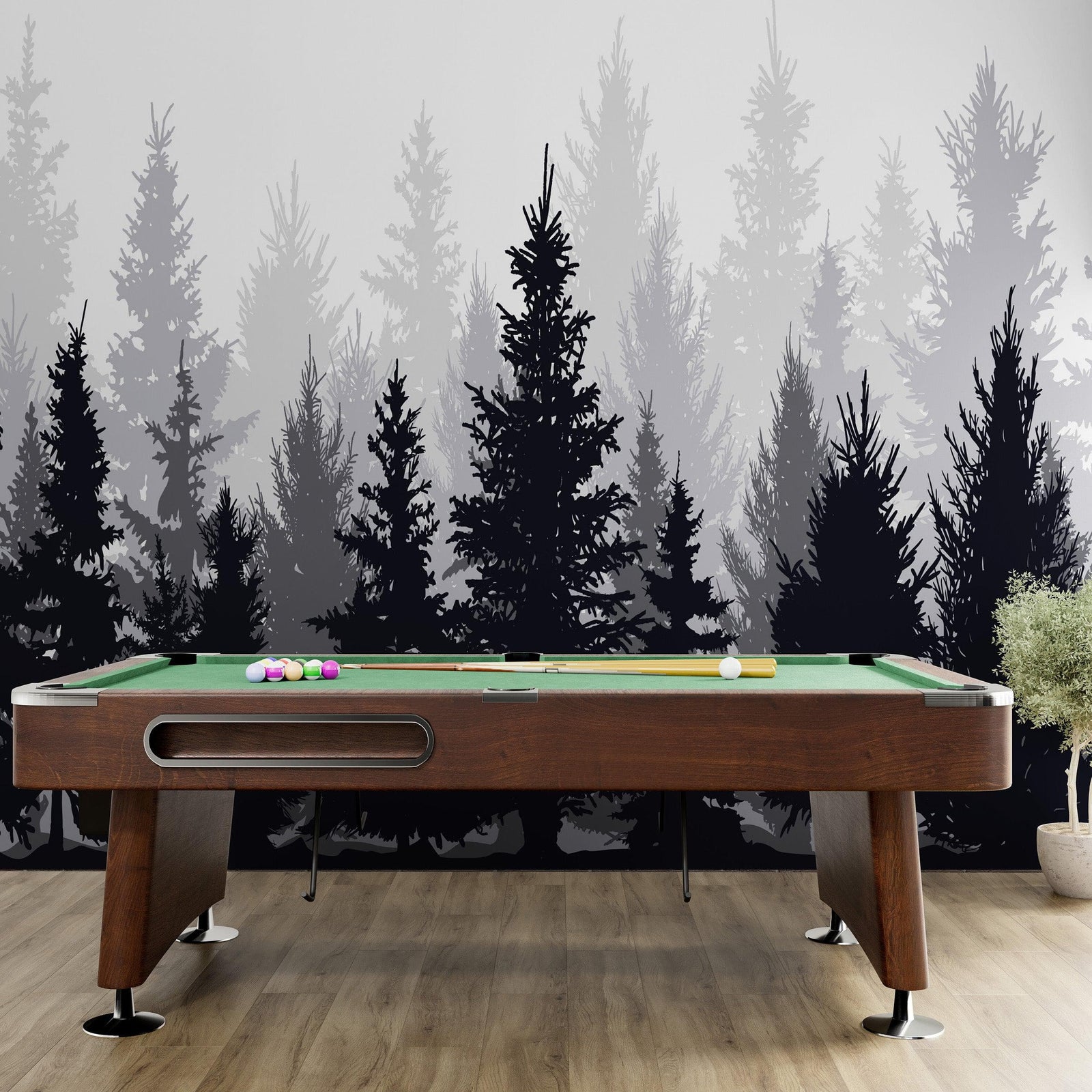 Black and White Pine Tree Forest Wallpaper. #6594