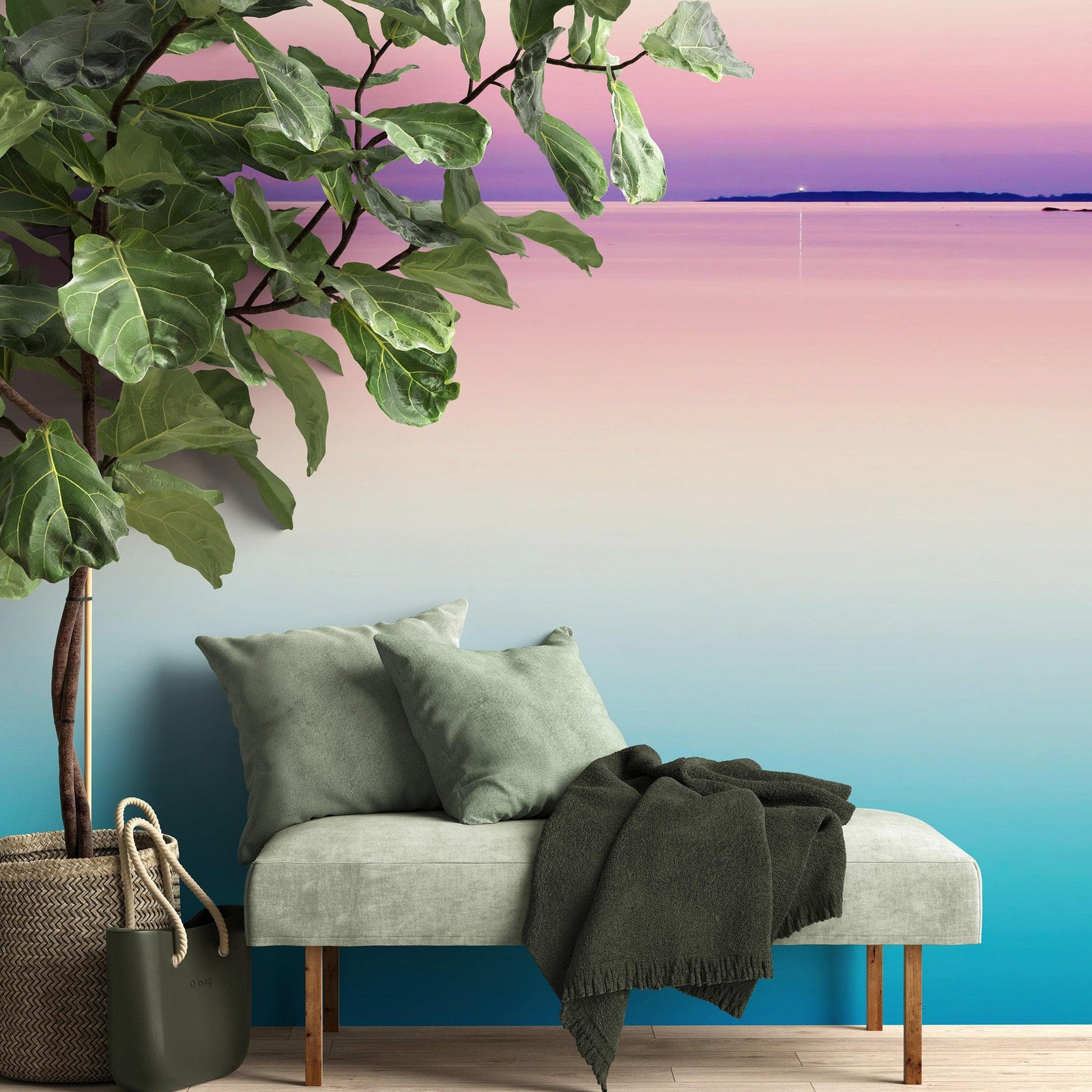Pastel Pink Sunset Ocean Wallpaper Mural - Tropical Calm Waters. #6603