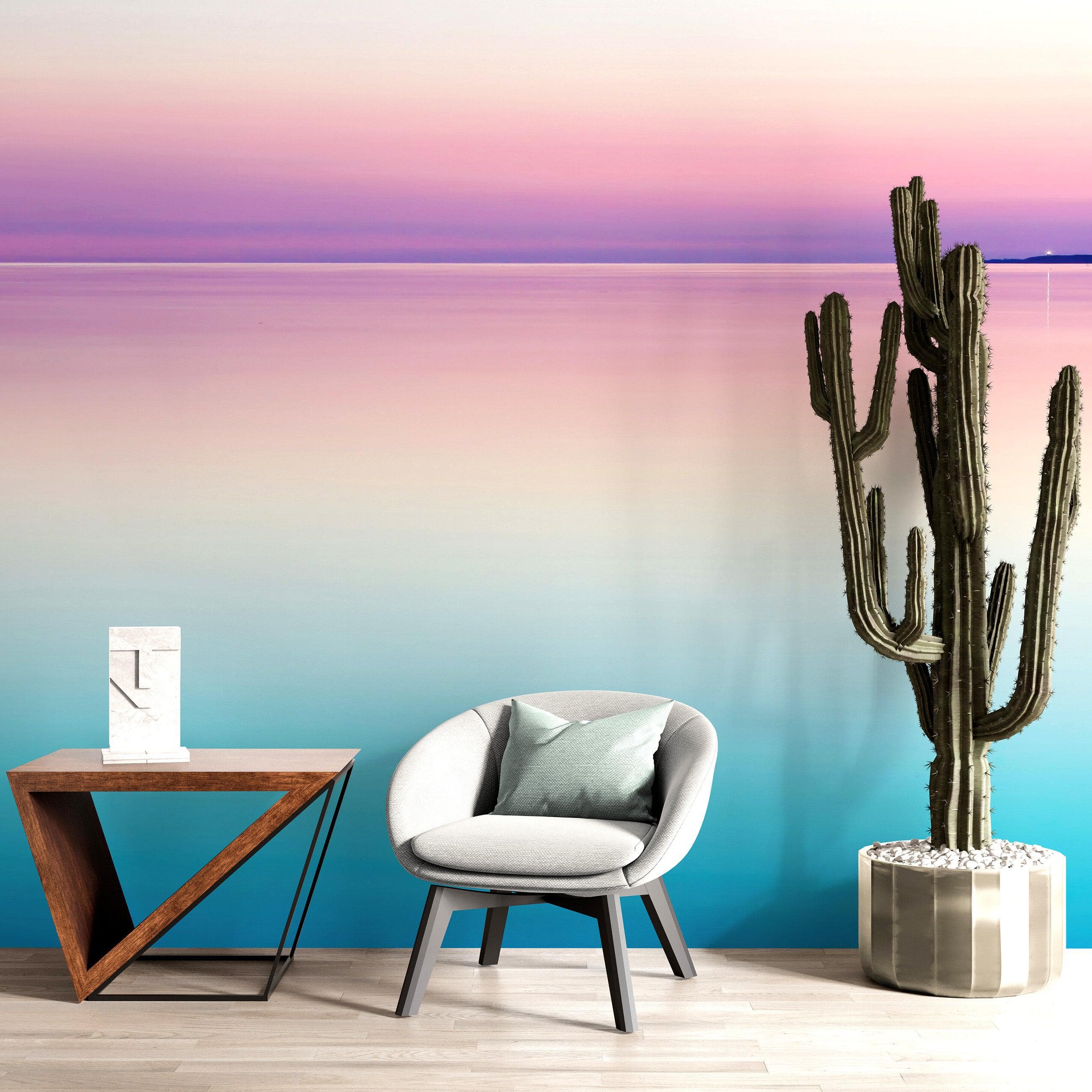 Pastel Pink Sunset Ocean Wallpaper Mural - Tropical Calm Waters. #6603