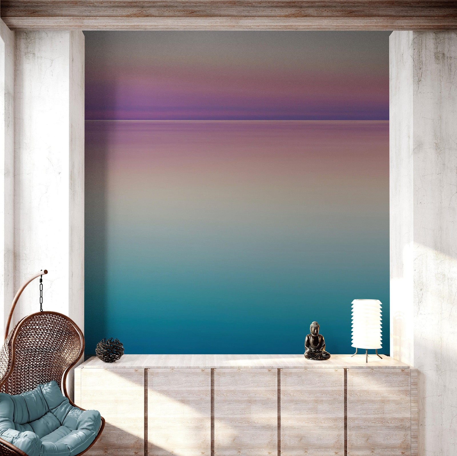 Pastel Pink Sunset Ocean Wallpaper Mural - Tropical Calm Waters. #6603