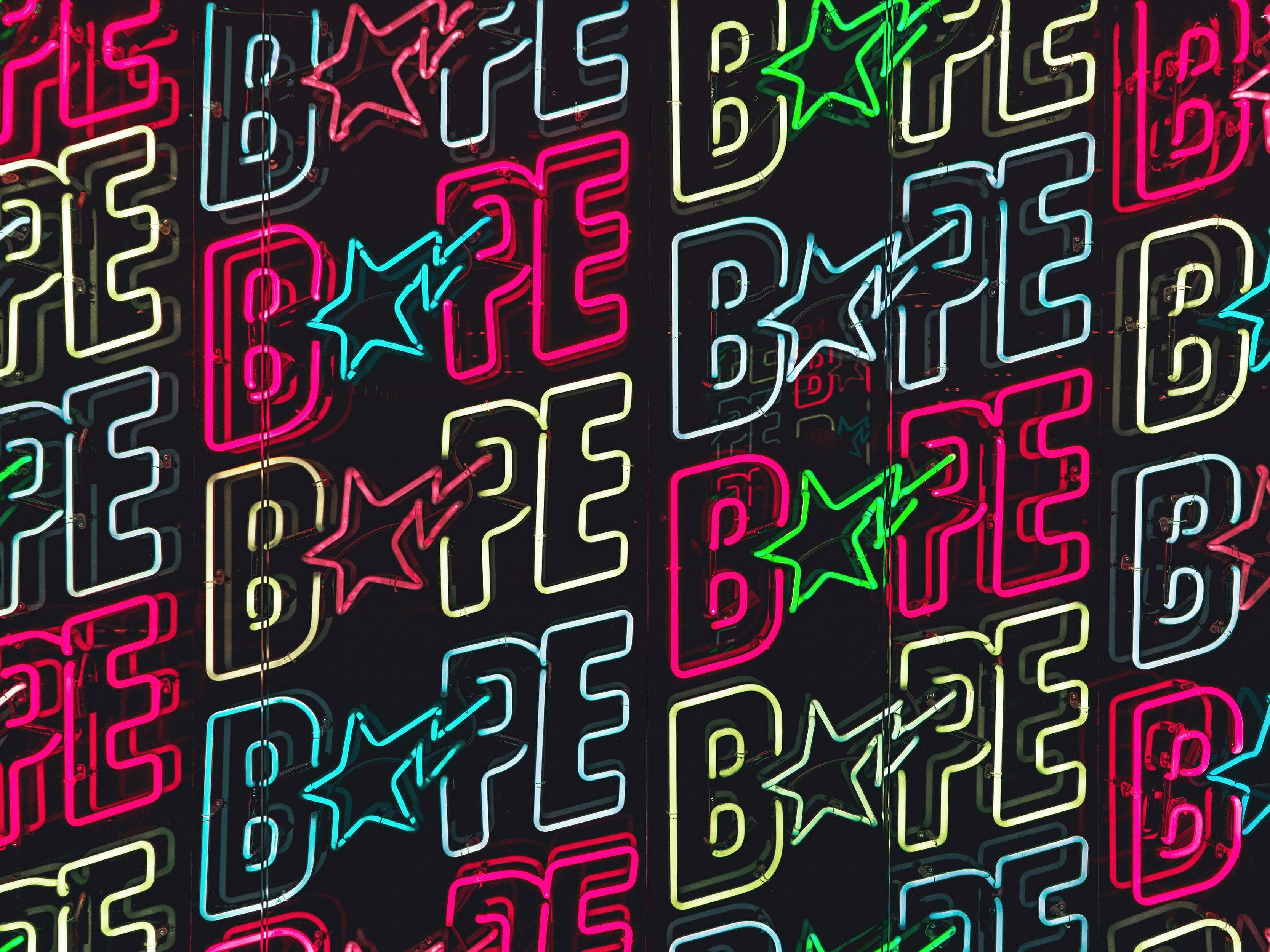Neon Bape Brand Lights Wallpaper Mural. Streetwear Hype Beast Aesthetics. #6604