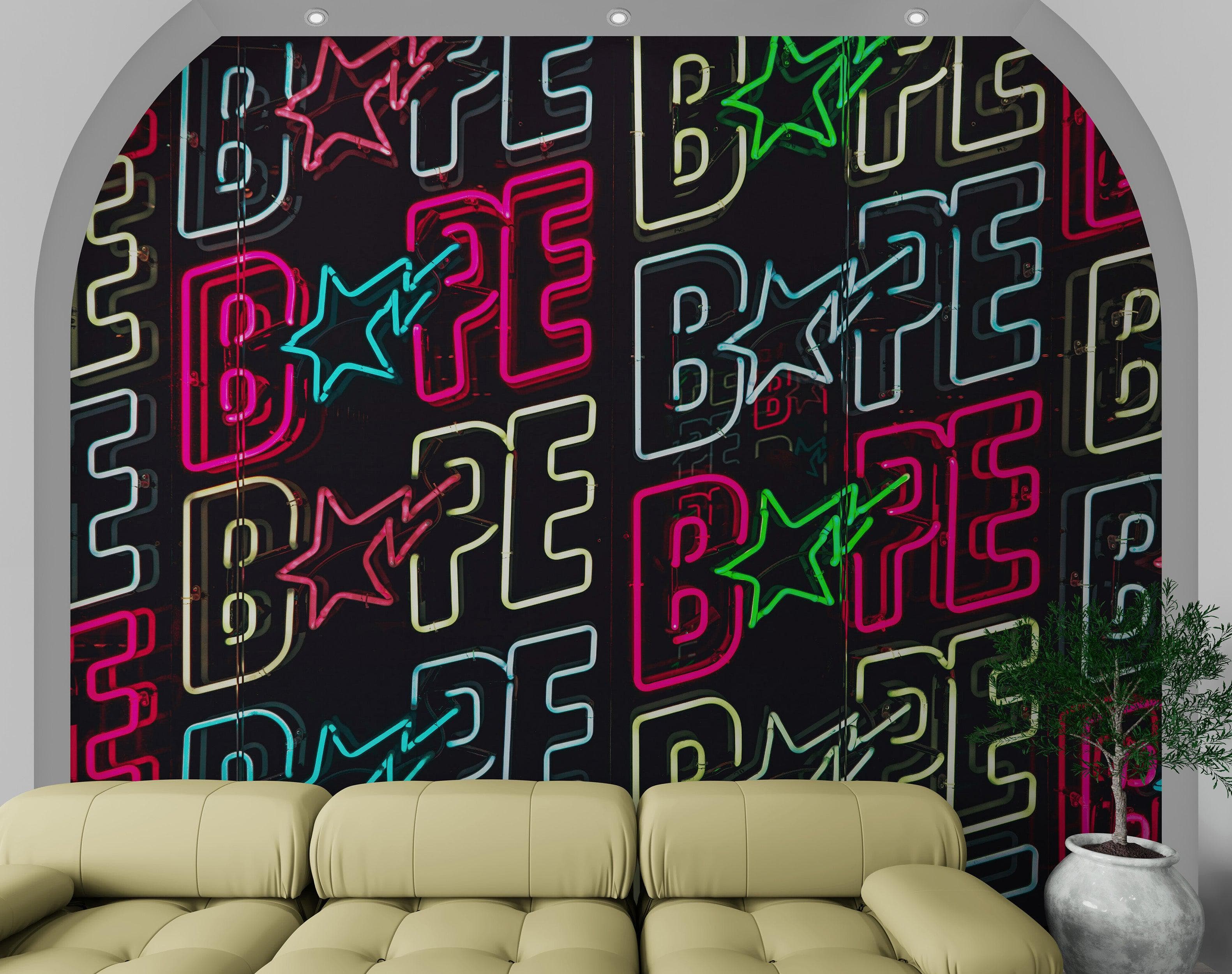 Neon Bape Brand Lights Wallpaper Mural. Streetwear Hype Beast Aesthetics. #6604