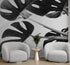 Elegant Black and White Leaves Wallpaper Mural - Serene Botanical Beauty #6606