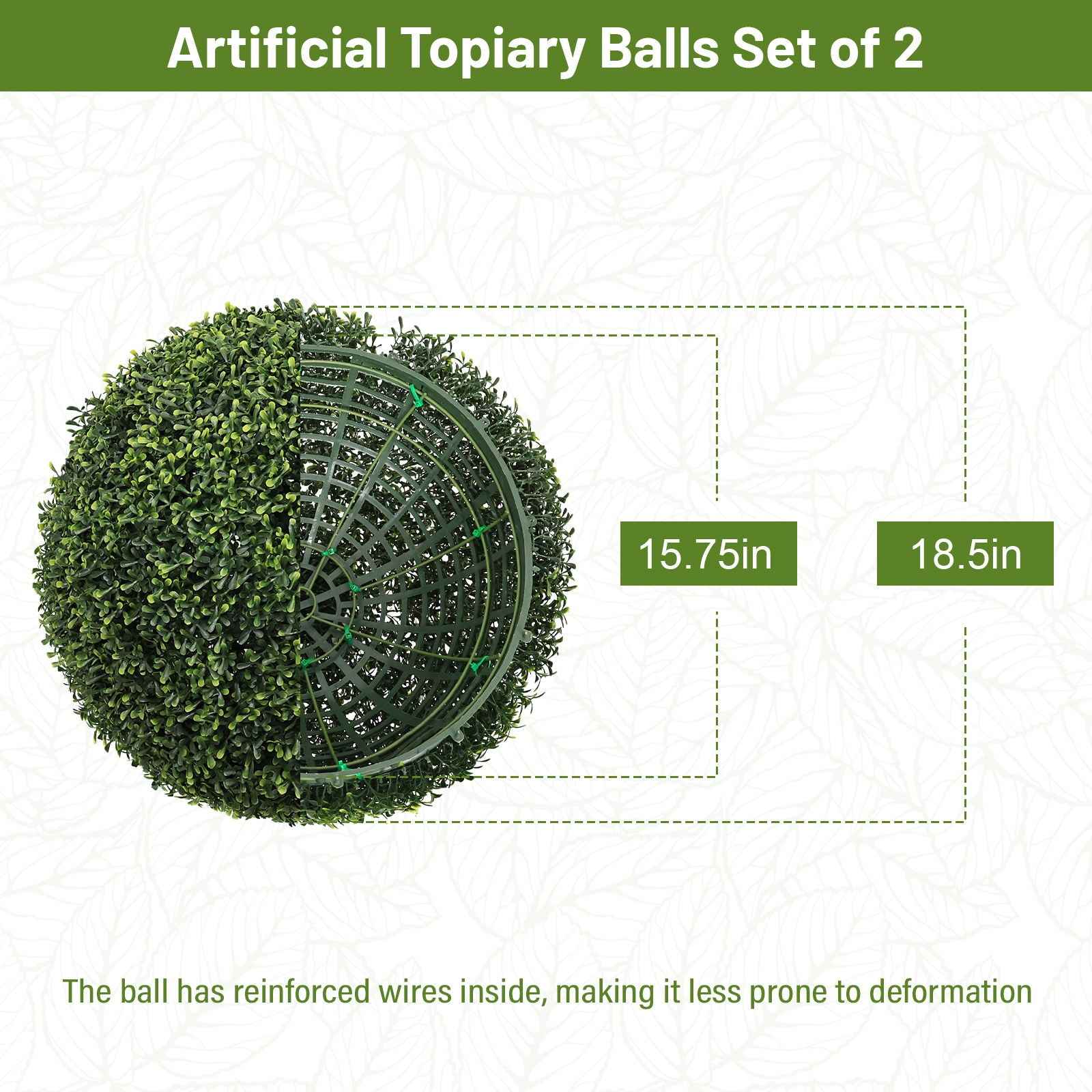 Artificial Topiary Balls, Outdoor Decorative Spheres For Garden (Set of 2) - Green