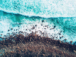 Ocean Waves over Cliff Wallpaper. Rocky Beach Wall Mural. Bright Aqua Color Beach Waves. #6624