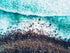 Ocean Waves over Cliff Wallpaper. Rocky Beach Wall Mural. Bright Aqua Color Beach Waves. #6624