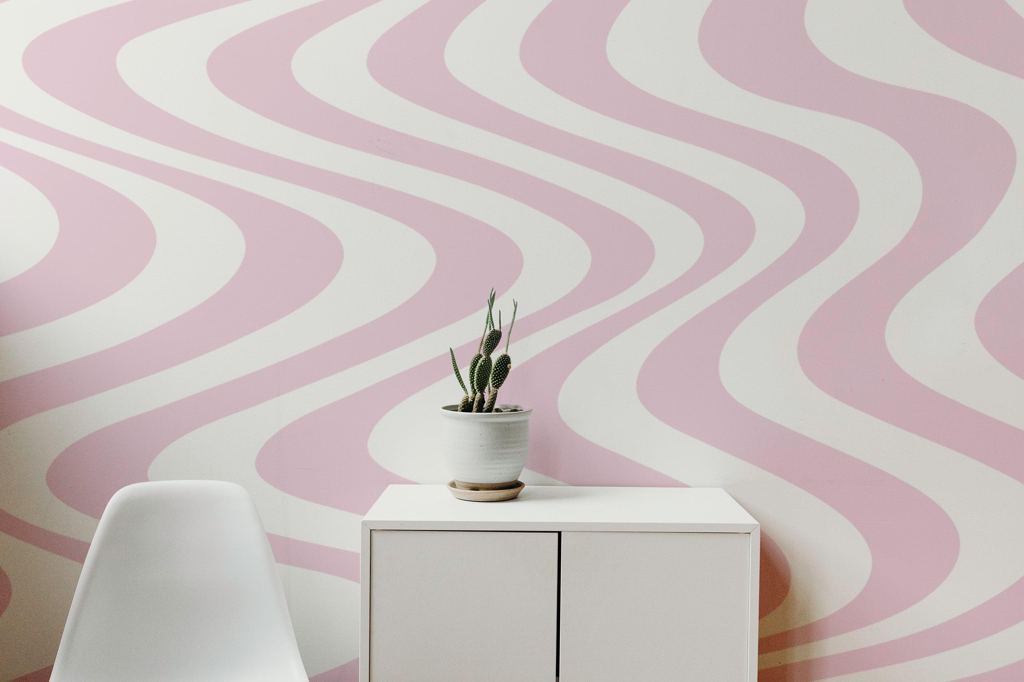 Pink Swirly Lines Abstract Wallpaper Mural. #6635