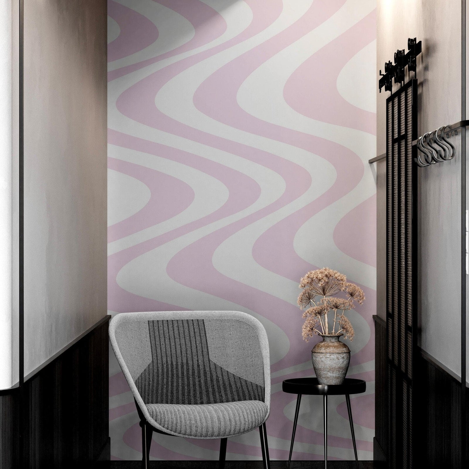 Pink Swirly Lines Abstract Wallpaper Mural. #6635