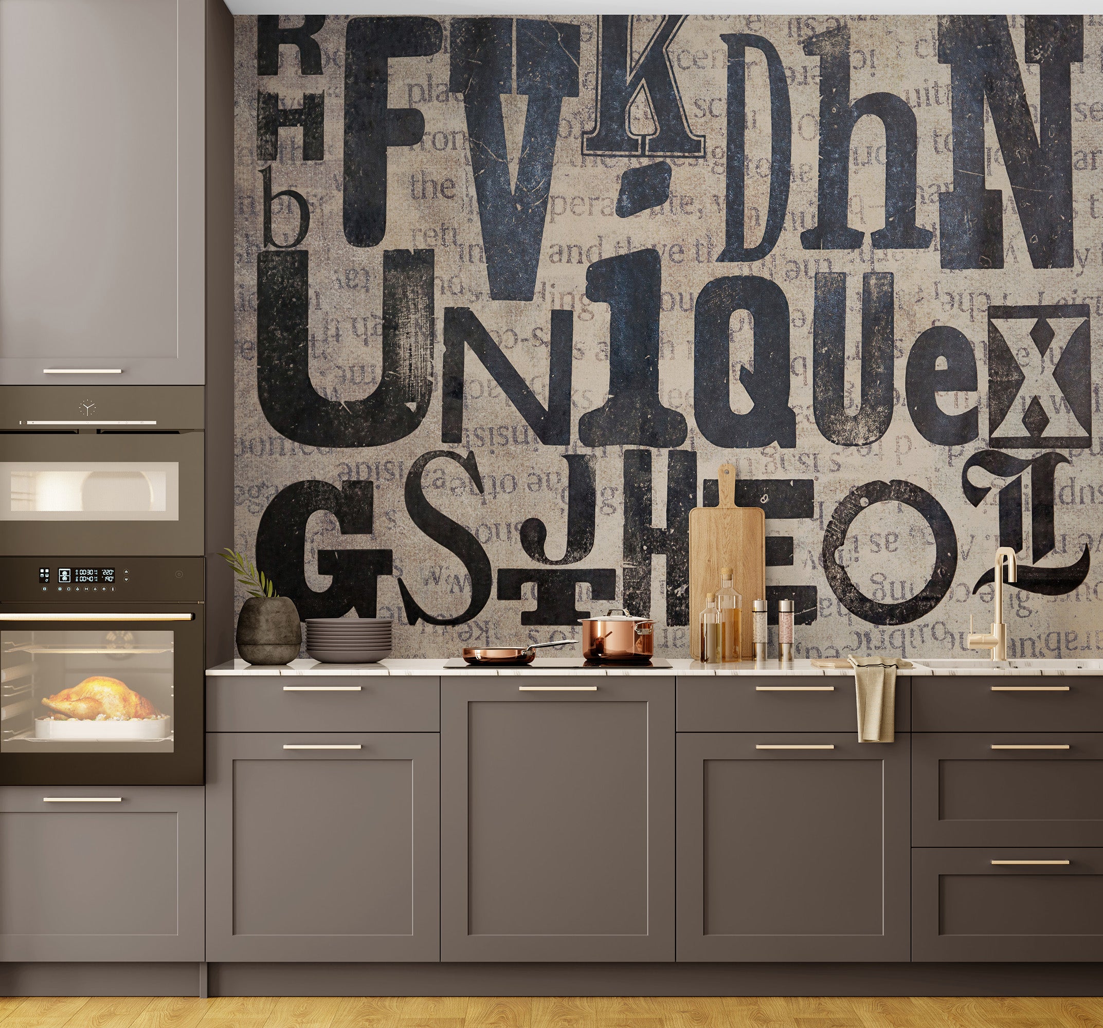 Vintage Ink Typographic Wall Mural – Modern Elegance for Your Space #6650