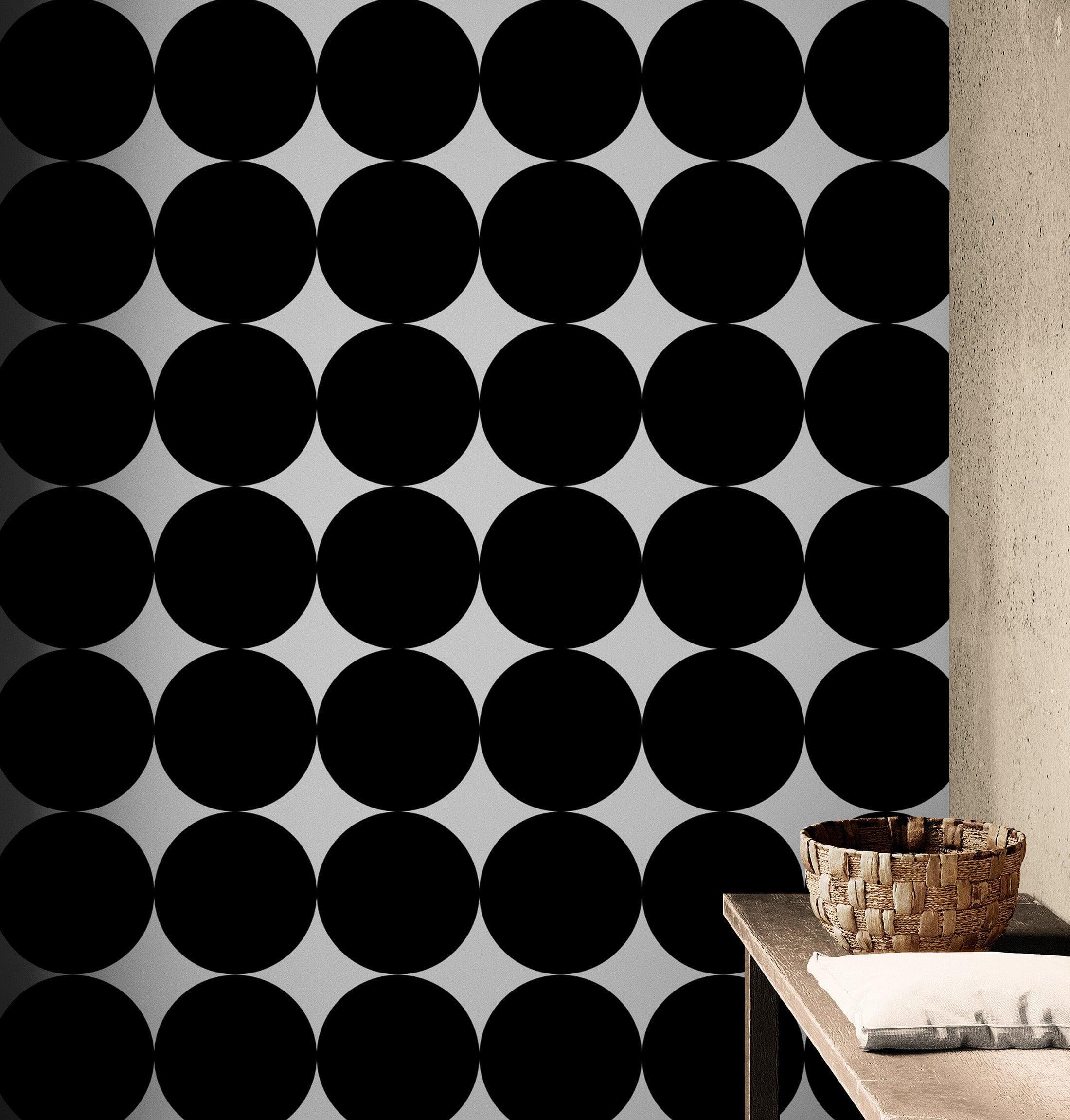 Modern Geometric Black Circle Wallpaper Mural. #6675
