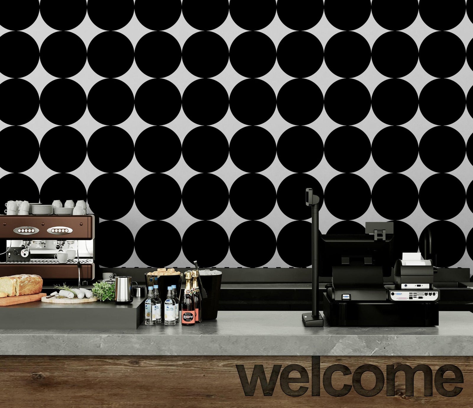 Modern Geometric Black Circle Wallpaper Mural. #6675