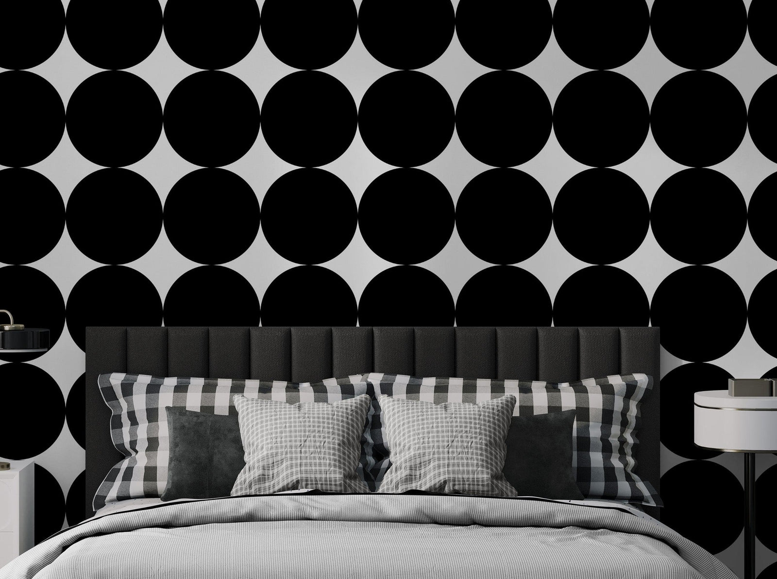 Modern Geometric Black Circle Wallpaper Mural. #6675