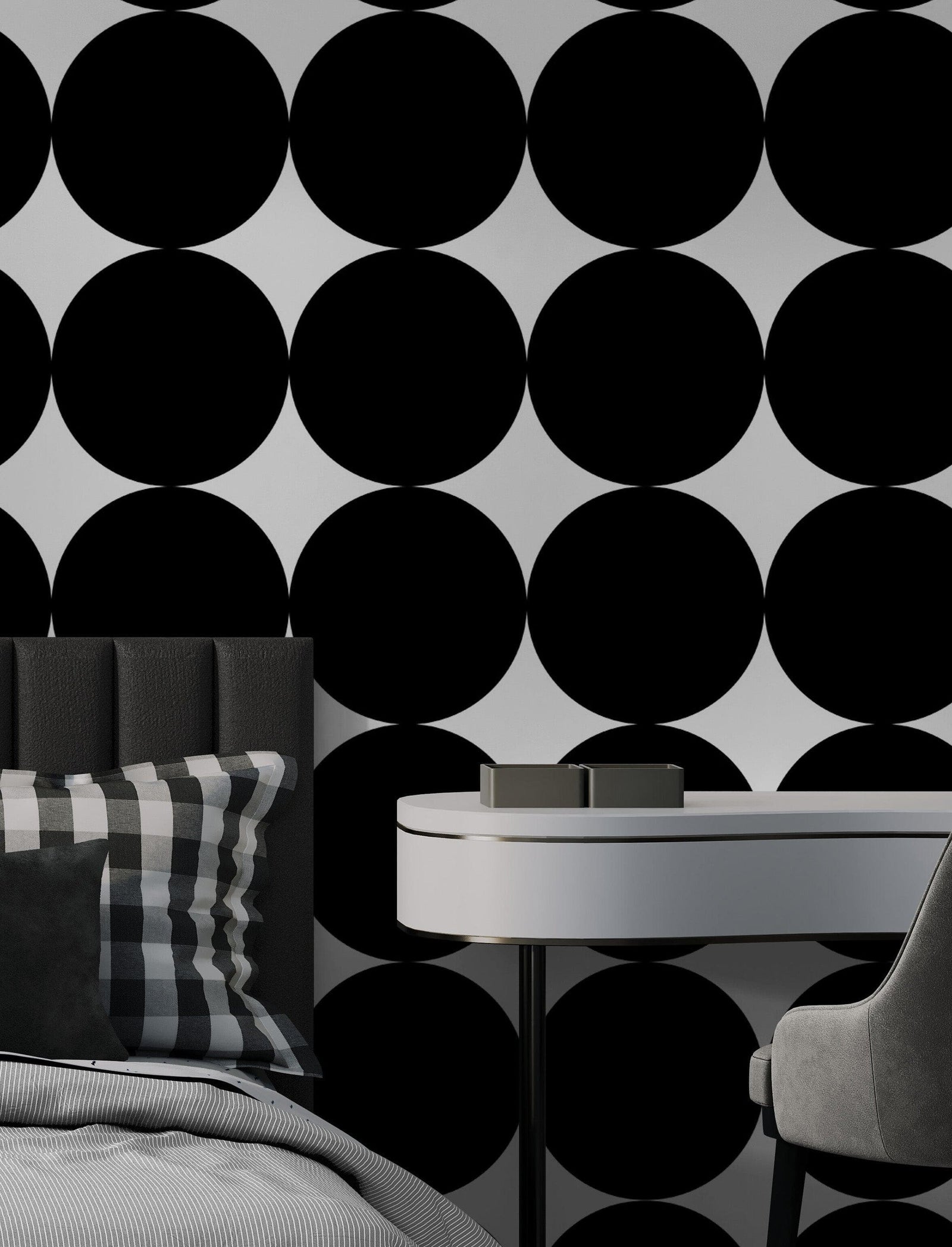 Modern Geometric Black Circle Wallpaper Mural. #6675