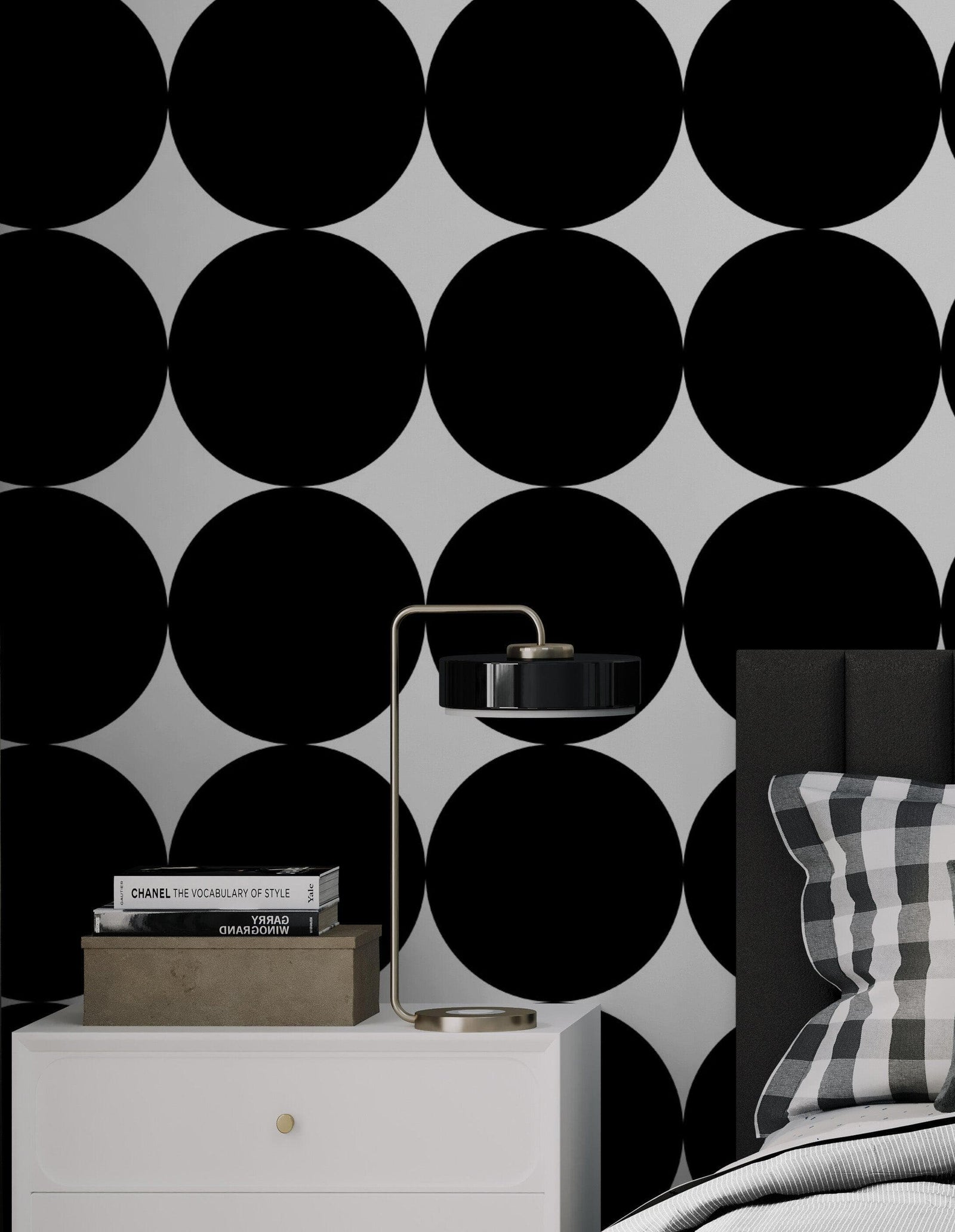 Modern Geometric Black Circle Wallpaper Mural. #6675