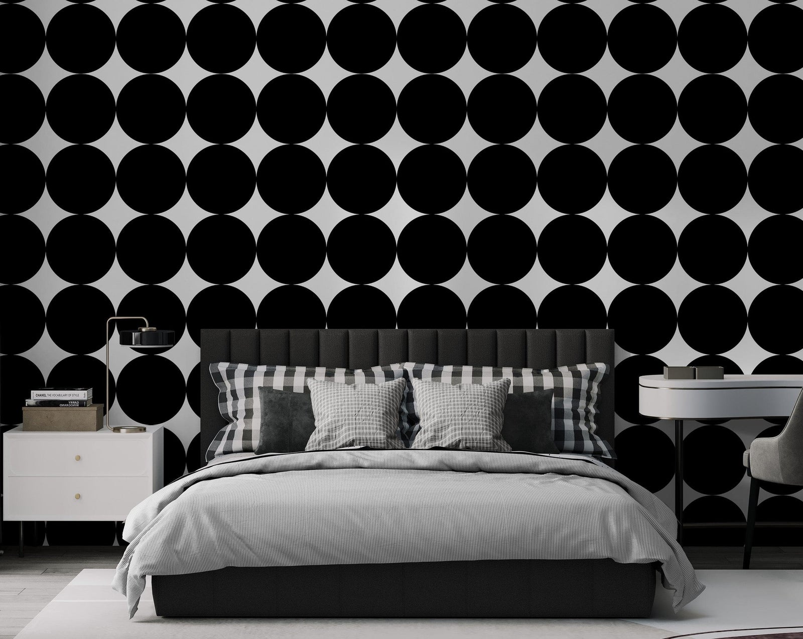 Modern Geometric Black Circle Wallpaper Mural. #6675
