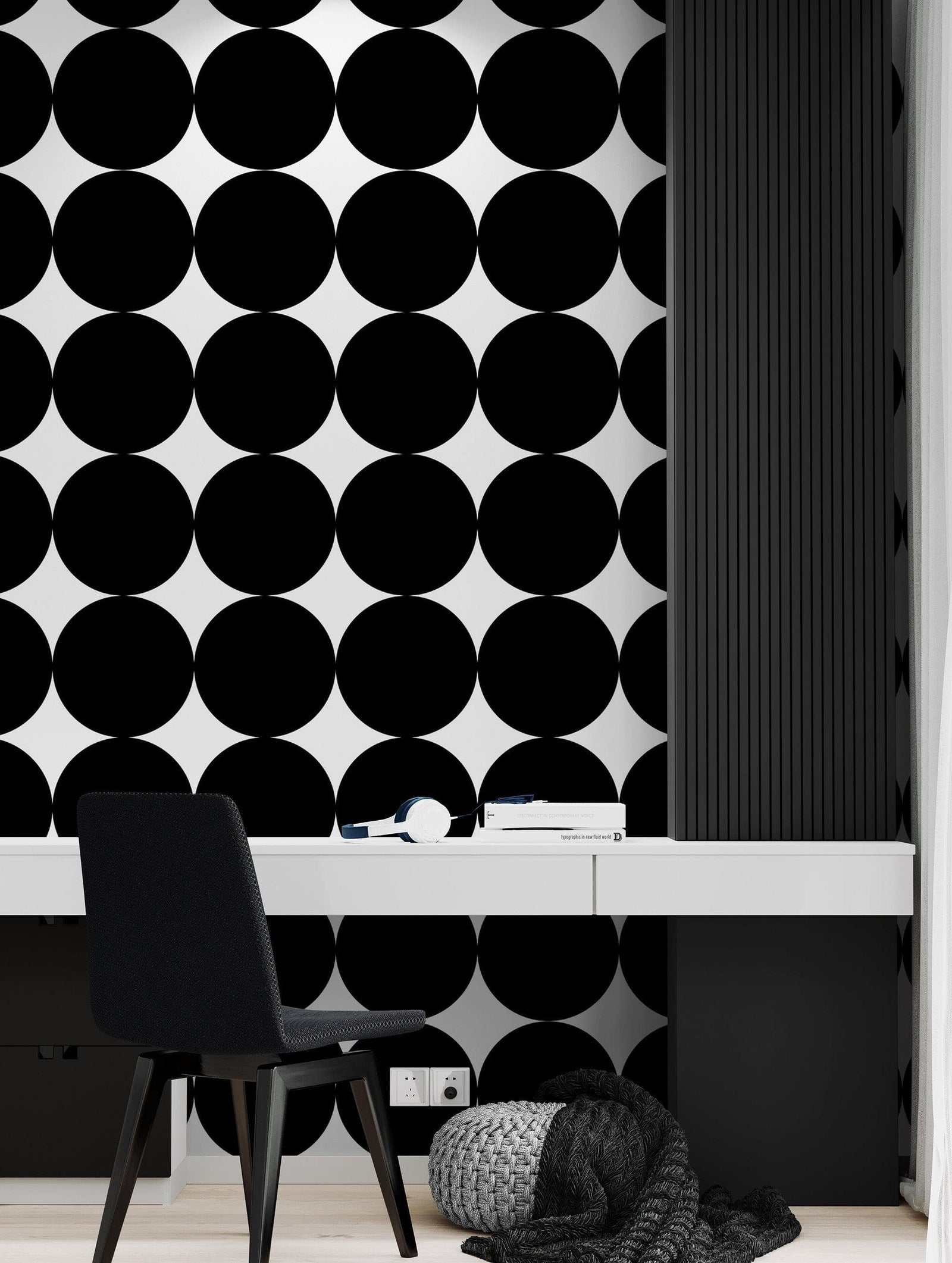 Modern Geometric Black Circle Wallpaper Mural. #6675