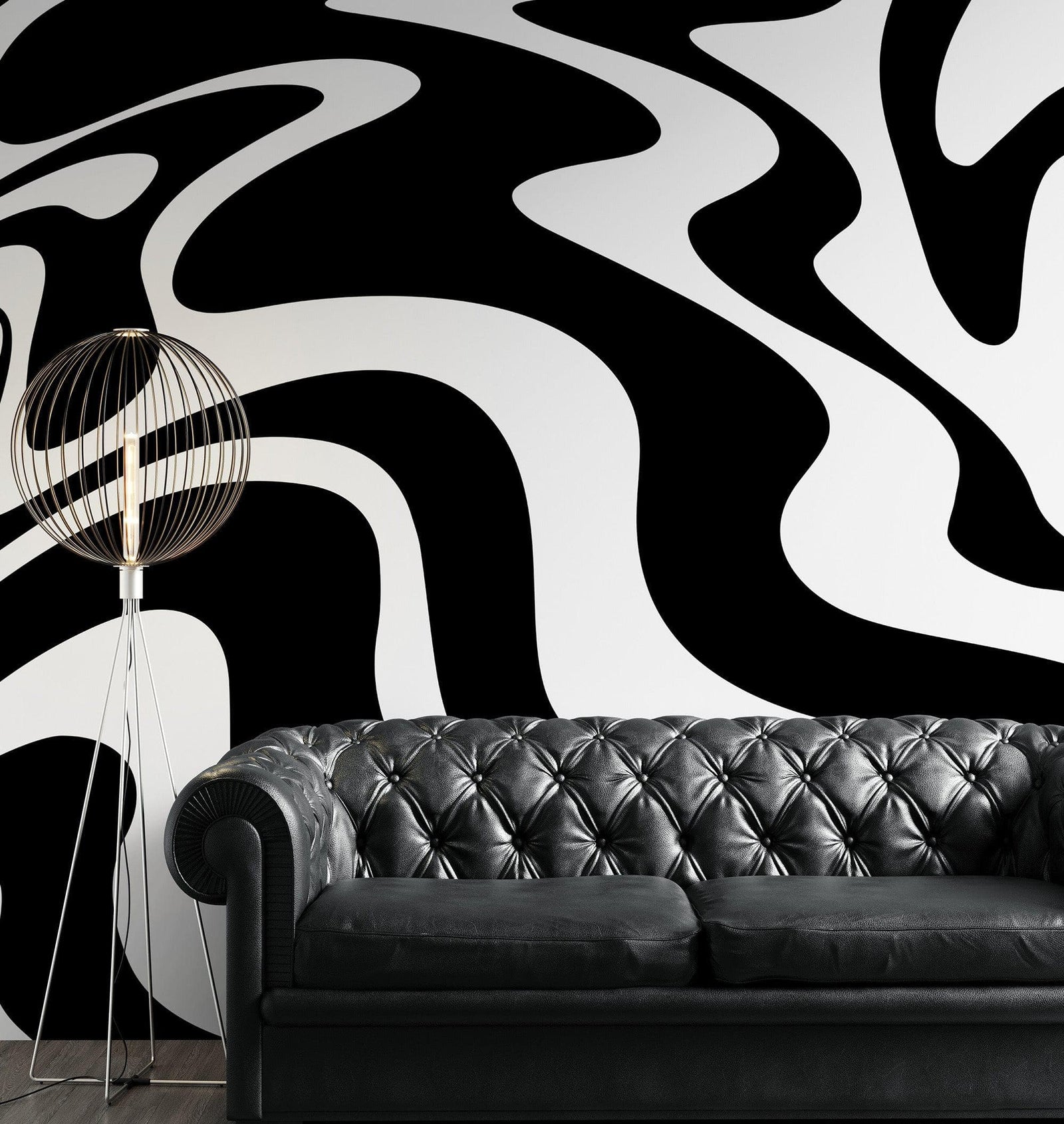 Black Swirly Line Wallpaper. Contemporary Art Decor. Modern Aesthetic. #6679