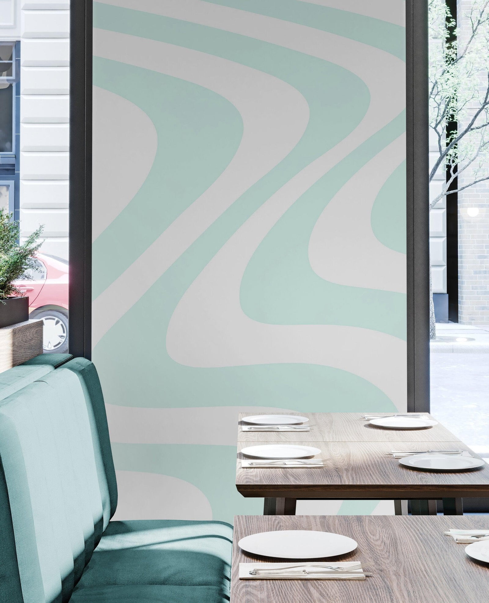 Mint Color Swirly Lines Abstract Wallpaper Mural. #6689