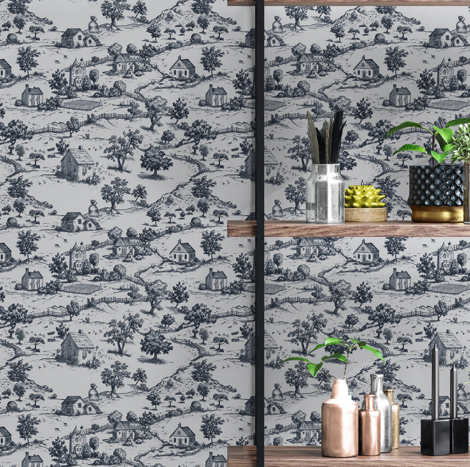 Rustic Wallpaper Peel and Stick Wall Mural. Countryside Motif Wall Decor. #6729