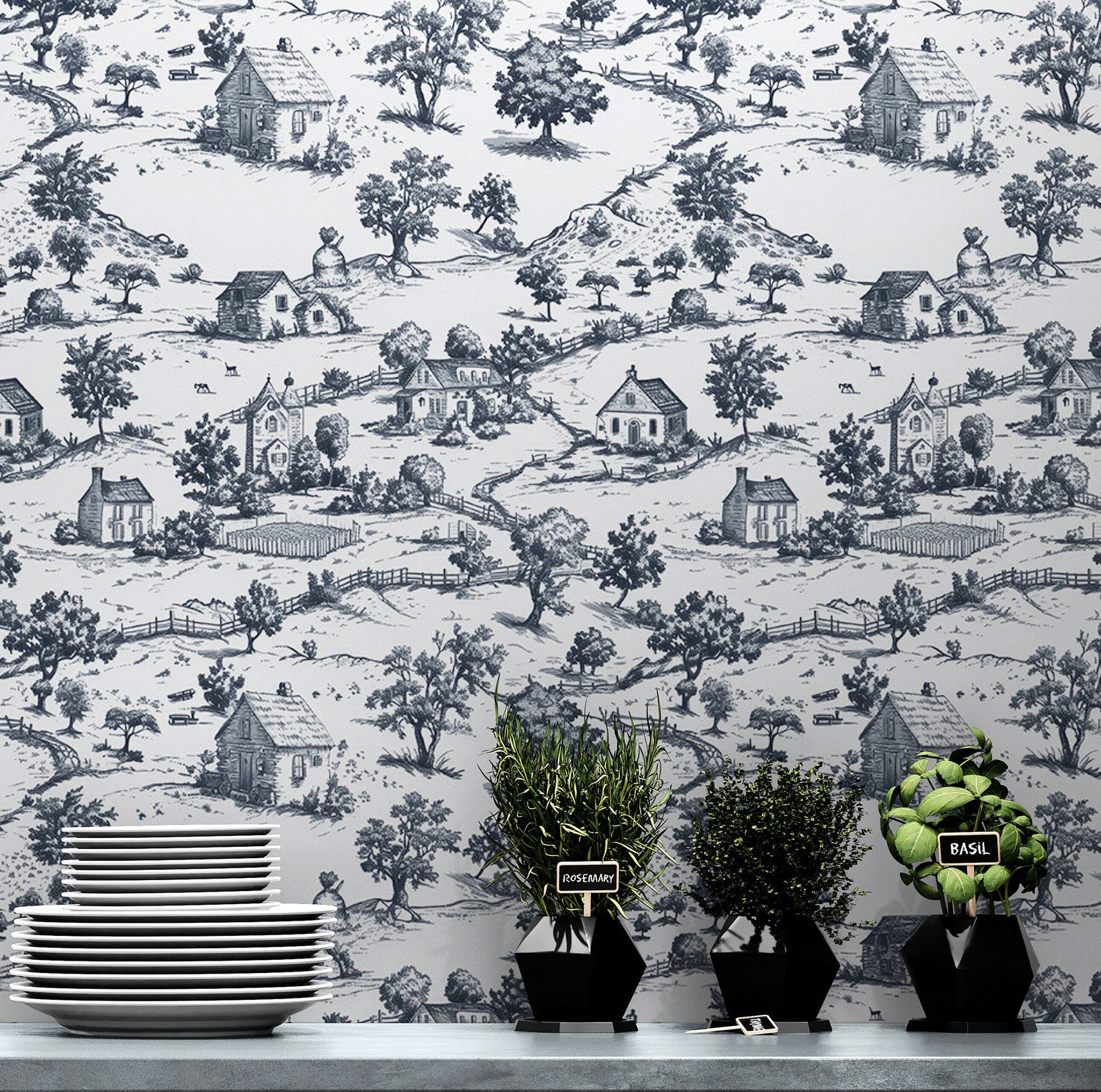 Rustic Wallpaper Peel and Stick Wall Mural. Countryside Motif Wall Decor. #6729