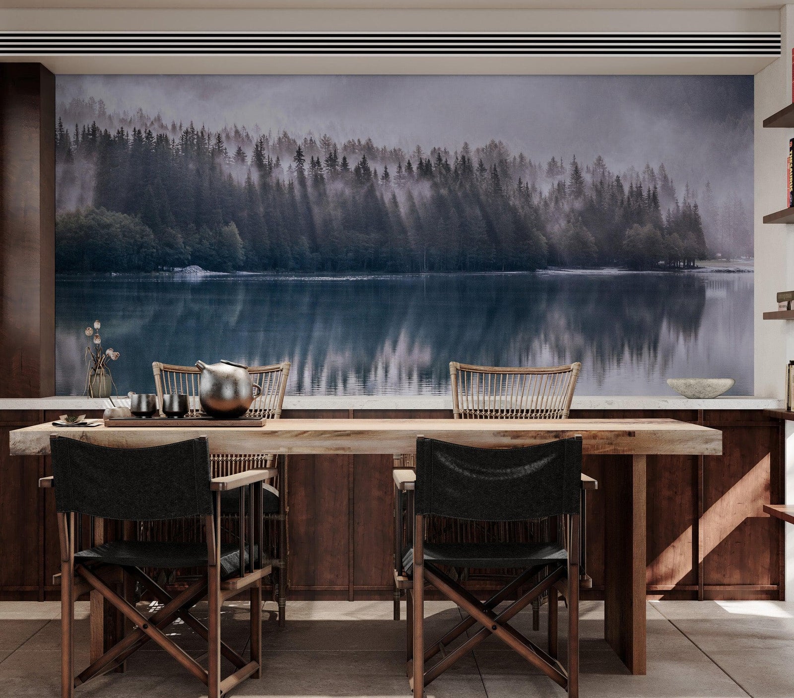 Pine Trees Forest Lake View Wall Mural Wallpaper. #6754