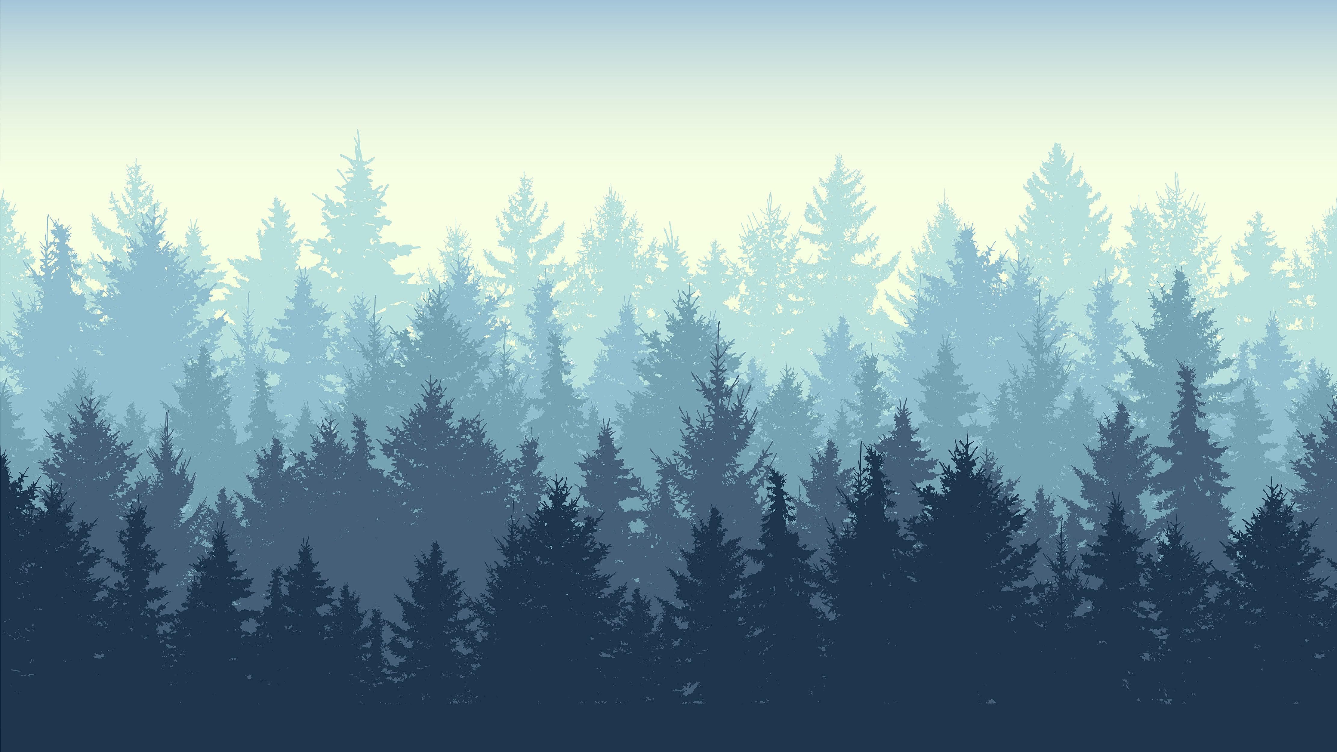 Misty Forest Wallpaper. Blue Pastel Color Mural #6772