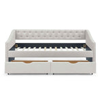 Upholstered Tufted Daybed With 2 Drawers, Waved Arms