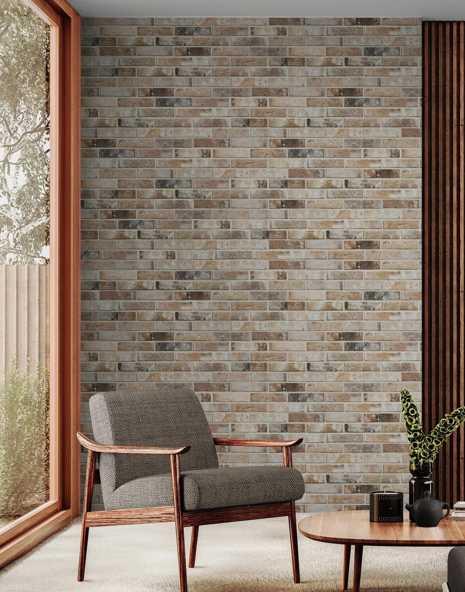 Brick Pattern Wallpaper Mural. Light Tan and Brown Color. #6801