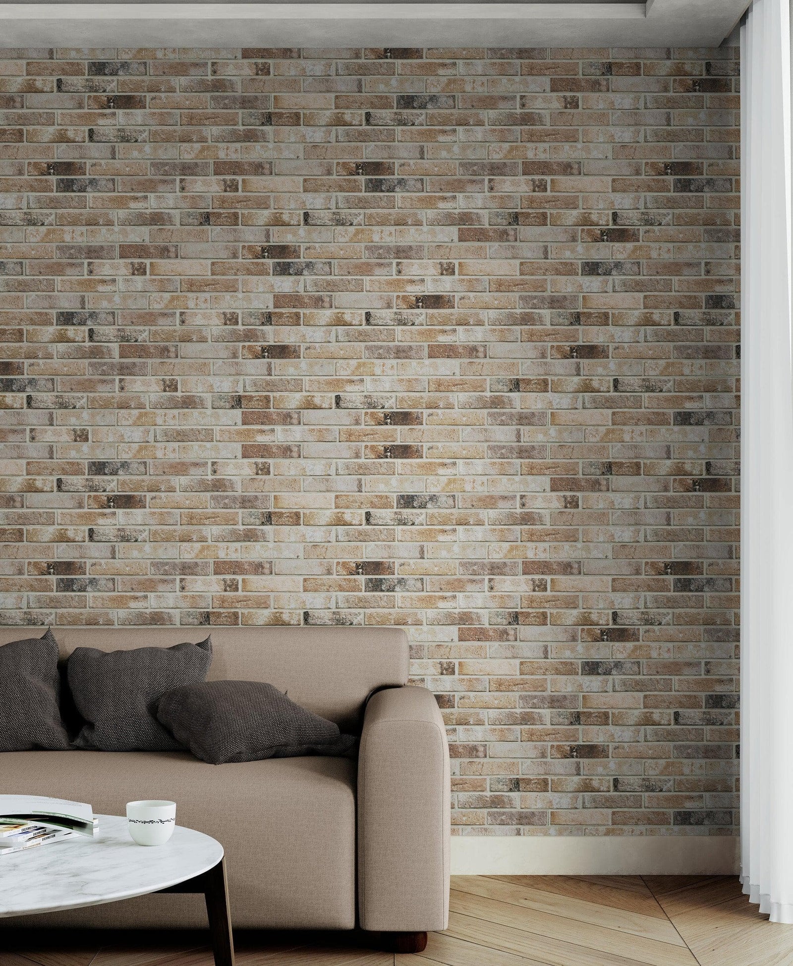 Brick Pattern Wallpaper Mural. Light Tan and Brown Color. #6801