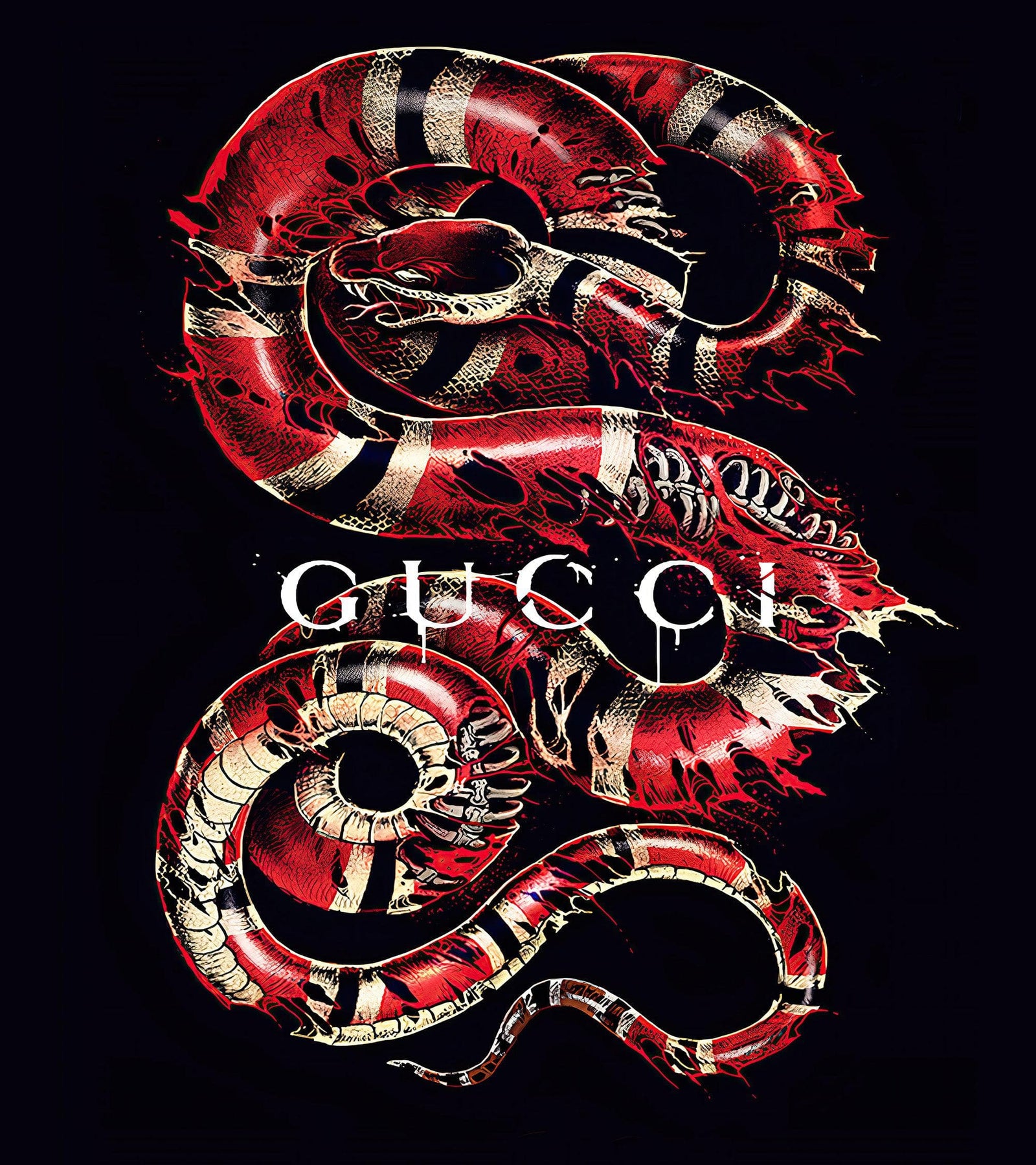 Gucci Inspired Snake Over Black Background Wallpaper Mural #6825