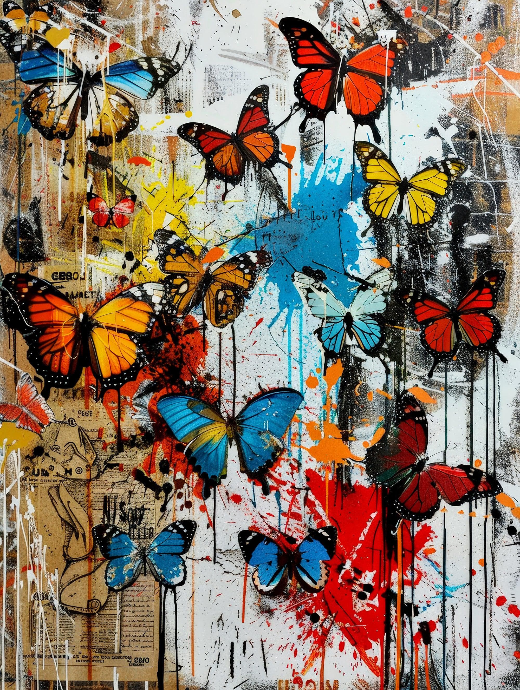 Butterflies Graffiti Style Wallpaper Mural. #6828