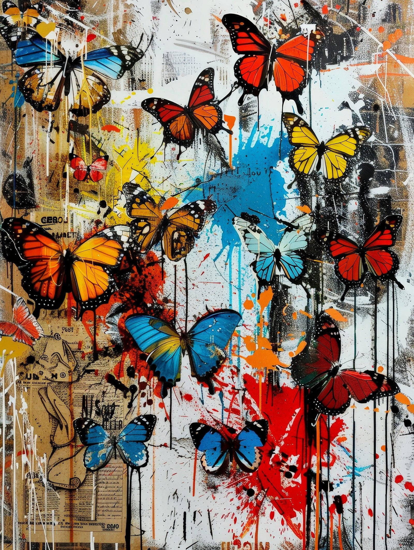 Butterflies Graffiti Style Wallpaper Mural. #6828