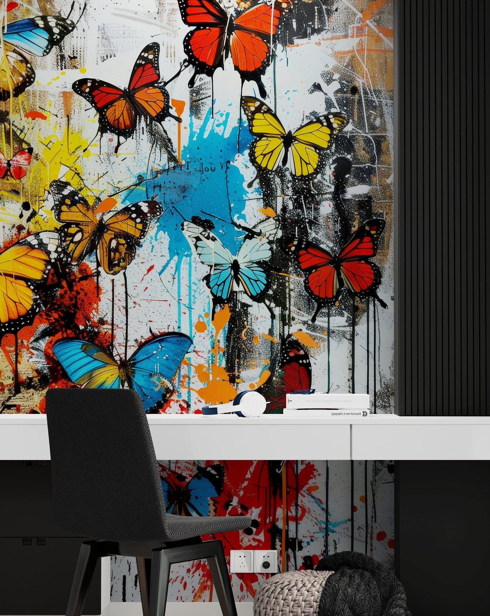 Butterflies Graffiti Style Wallpaper Mural. #6828