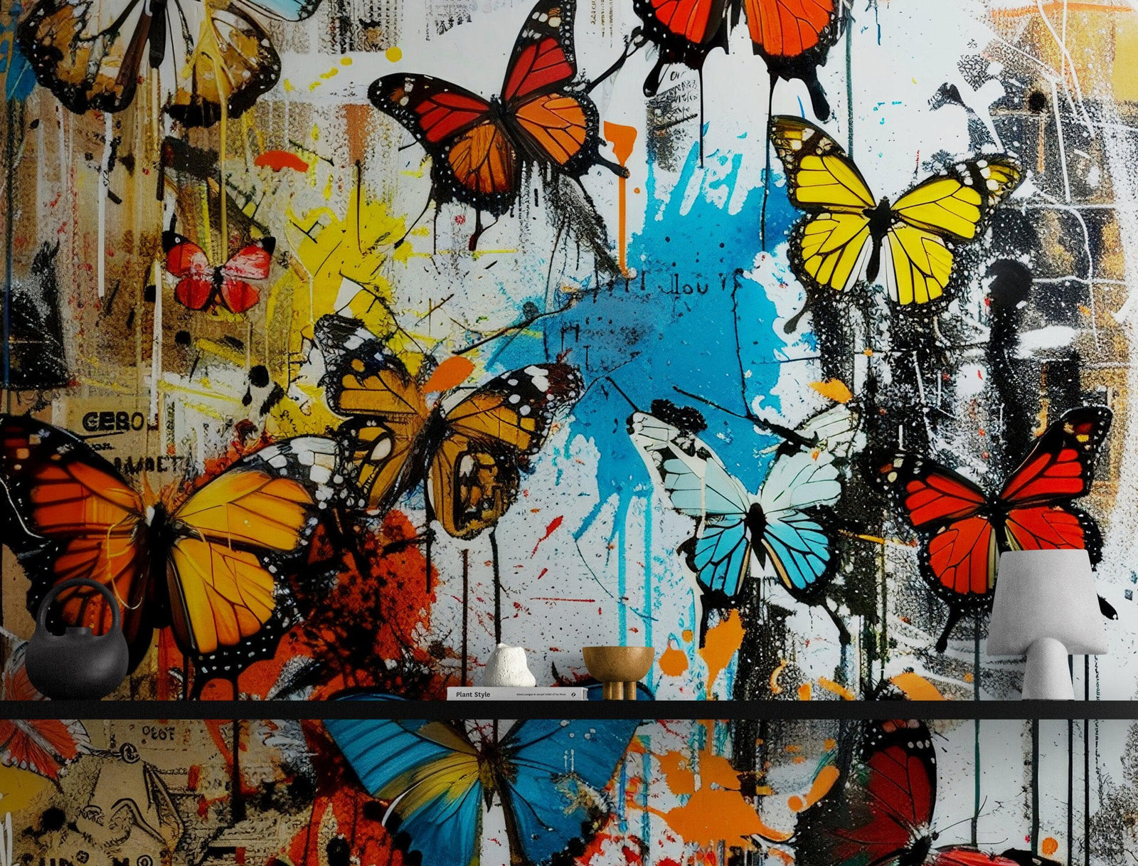 Butterflies Graffiti Style Wallpaper Mural. #6828