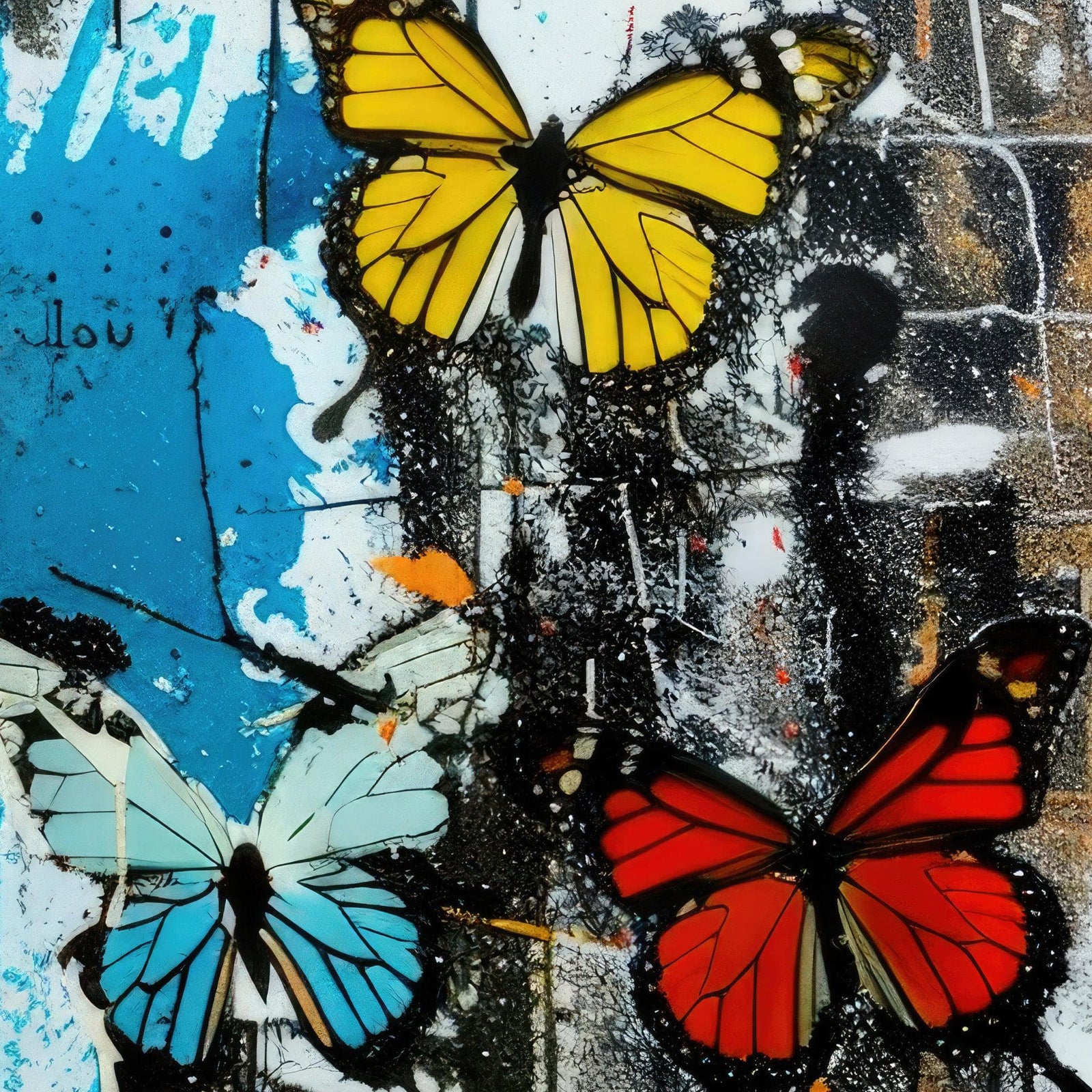 Butterflies Graffiti Style Wallpaper Mural. #6828