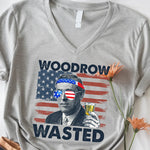 Woodrow Wasted 4th of July Unisex V-Neck Shirt – Wilson Patriotic Drinking T-Shirt