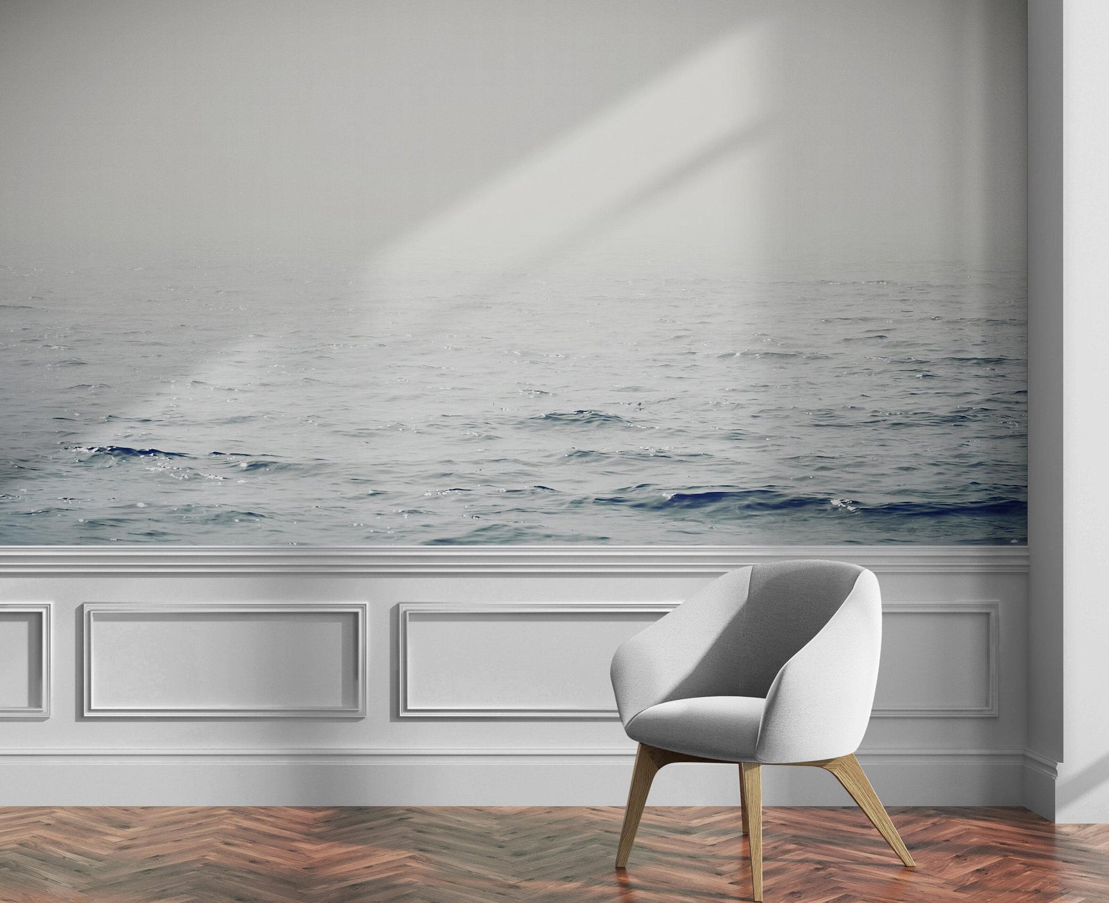 Serene Foggy Ocean Waves Wallpaper Mural. #6859