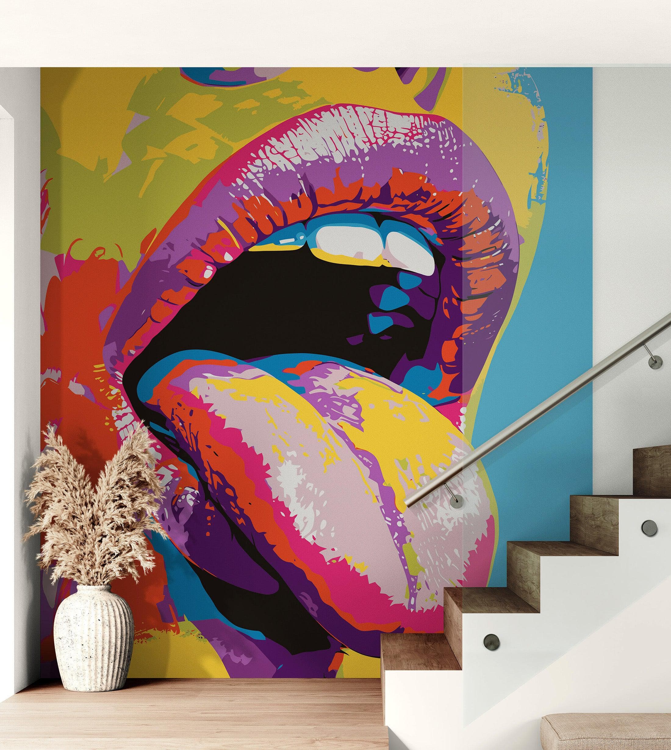 Glamour Chic Pop Art. Sexy Girl with Tongue Out Wall Mural. #6875