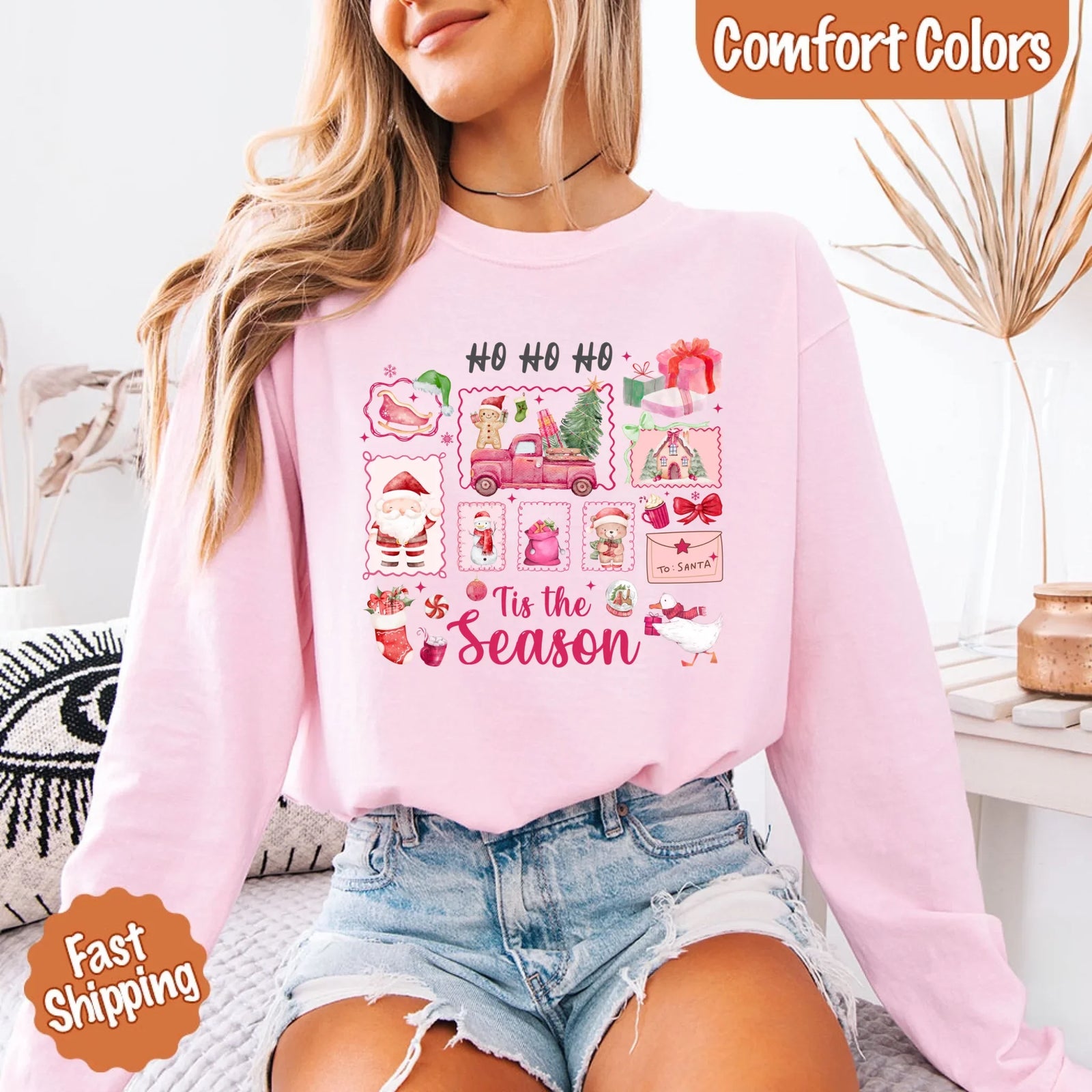 Comfort Colors Long Sleeve Ho Ho Ho Tis The Season Christmas Shirt