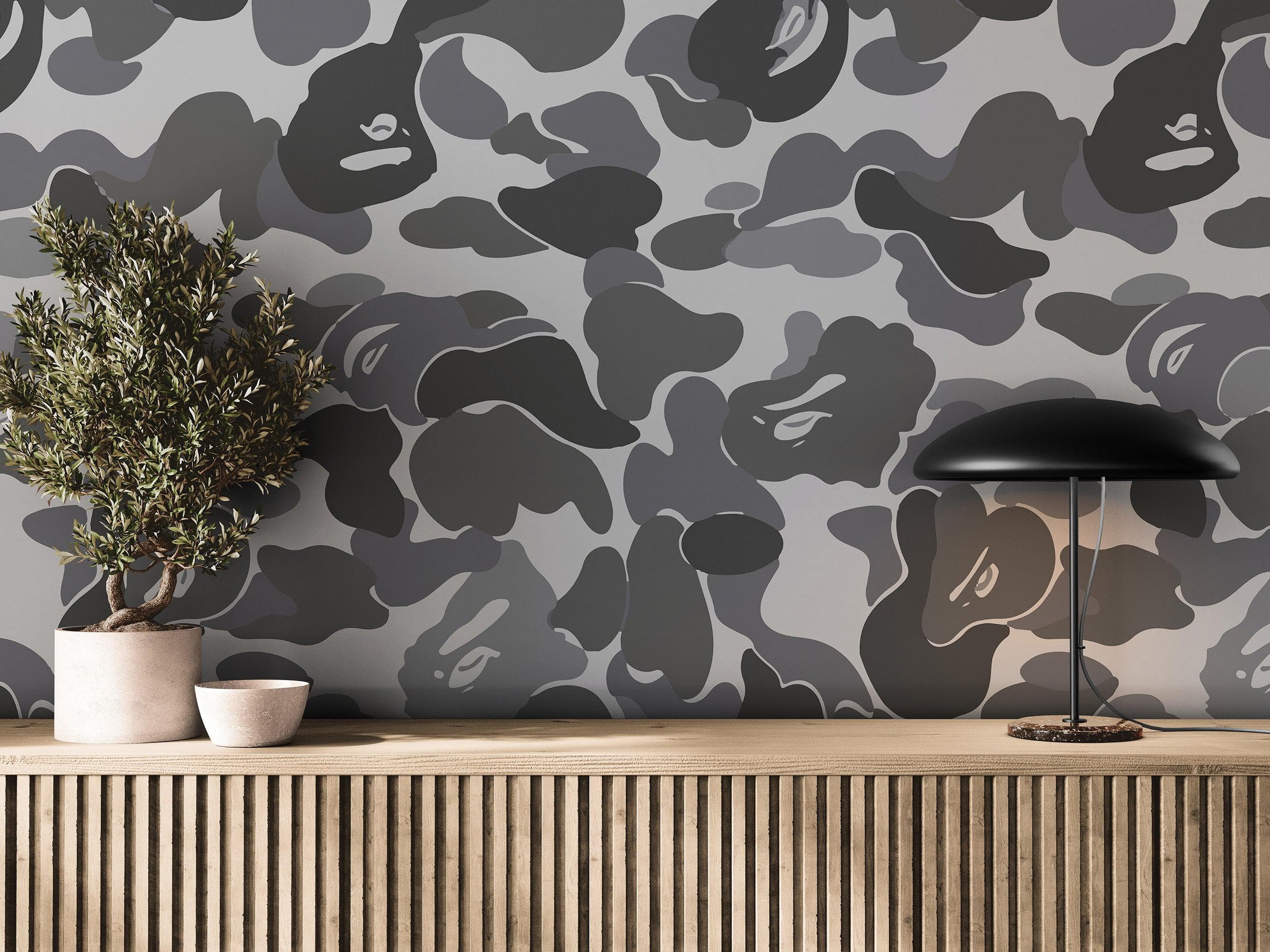 Bape Camo Wallpaper Mural. Grey Camo Streetwear Hype Beast Aesthetics. #6901