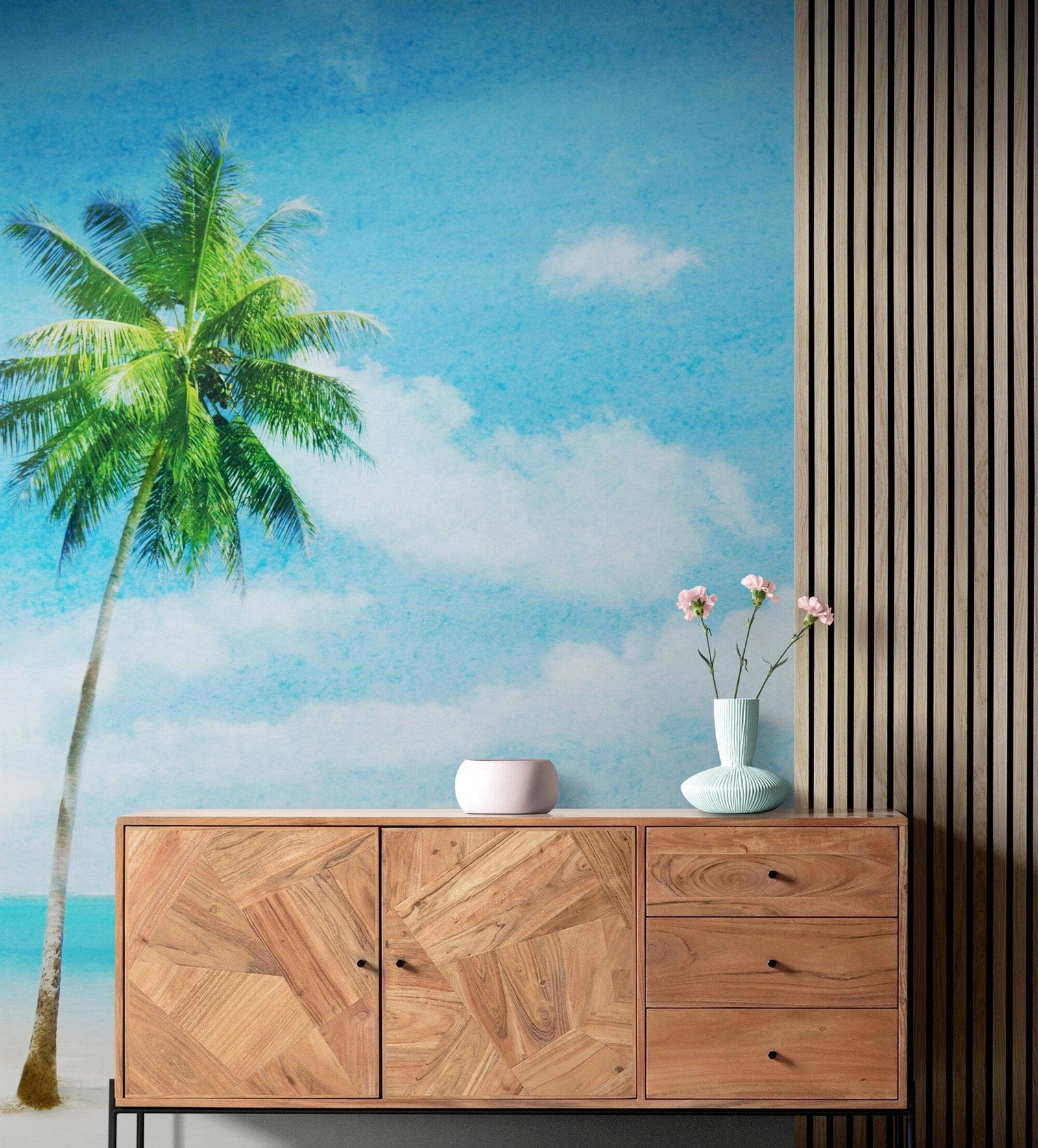 Tropical Palm Tree Wall Mural – Beach Shore Painting. #6911