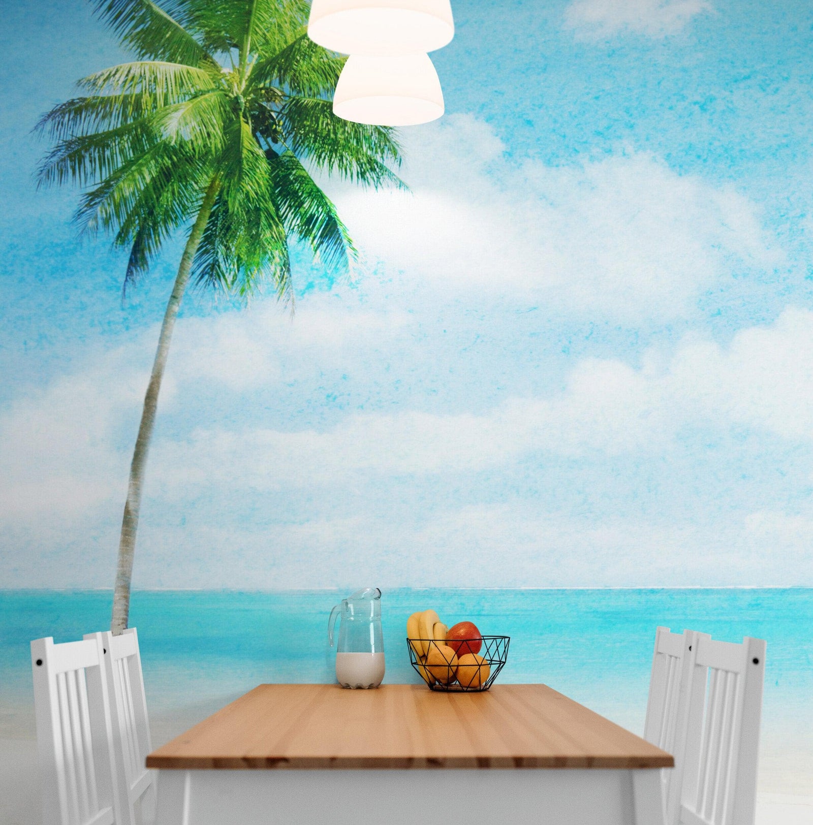 Tropical Palm Tree Wall Mural – Beach Shore Painting. #6911