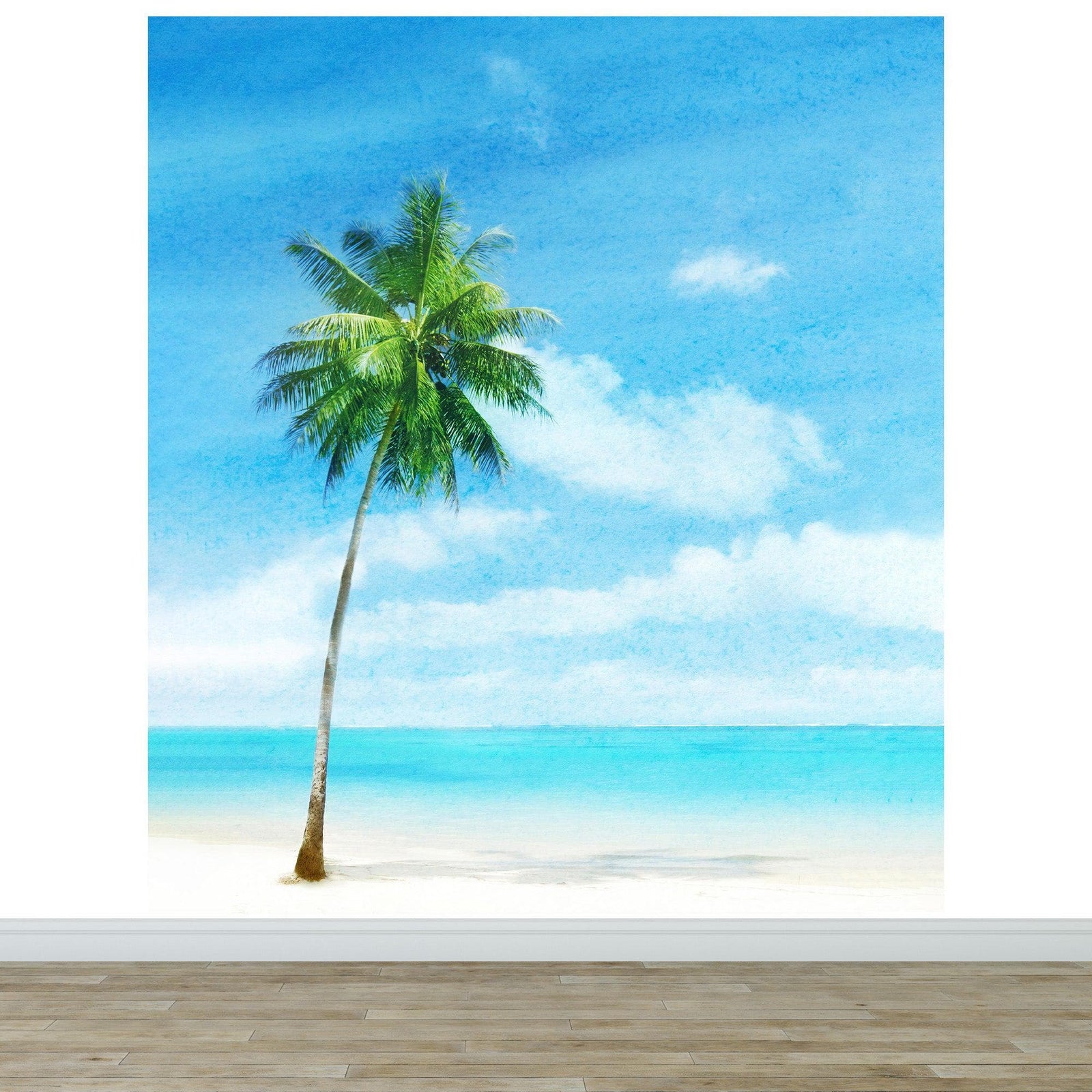 Tropical Palm Tree Wall Mural – Beach Shore Painting. #6911