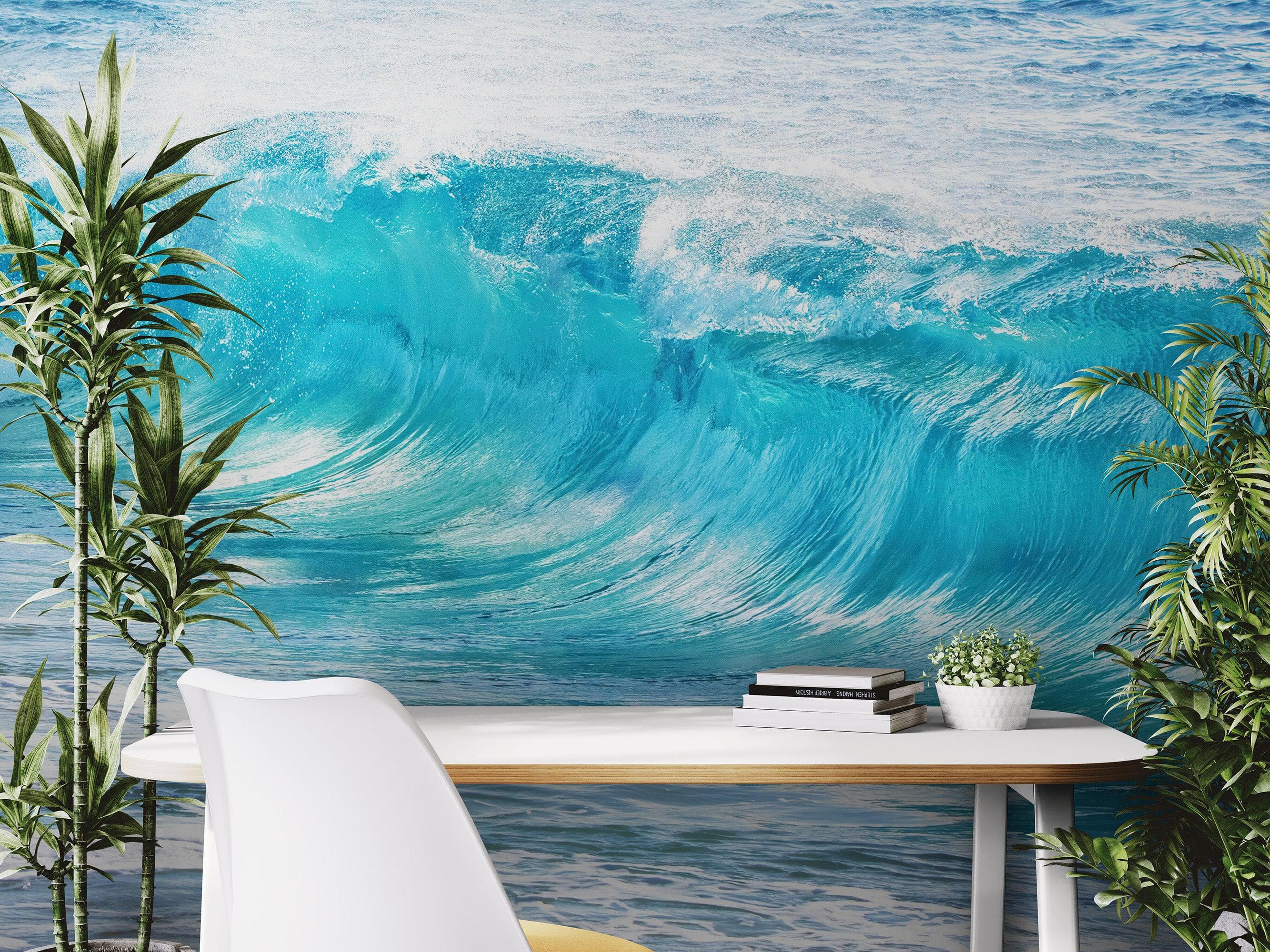 Turquoise Ocean Wave Wallpaper. Surf Ocean Wave Wall Mural. #6924