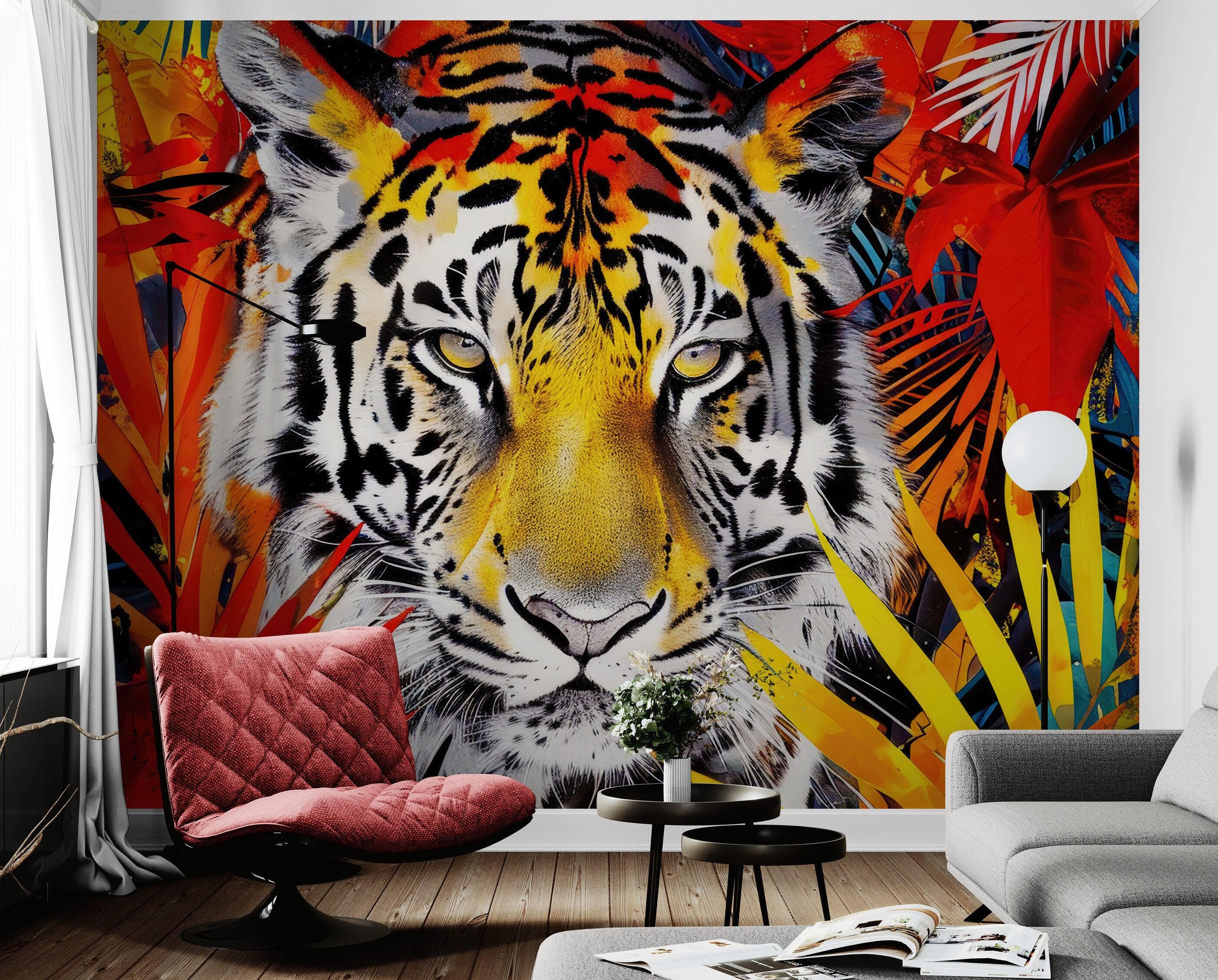 Glamour Chic Colorful Jungle Tiger Wall Mural. #6926
