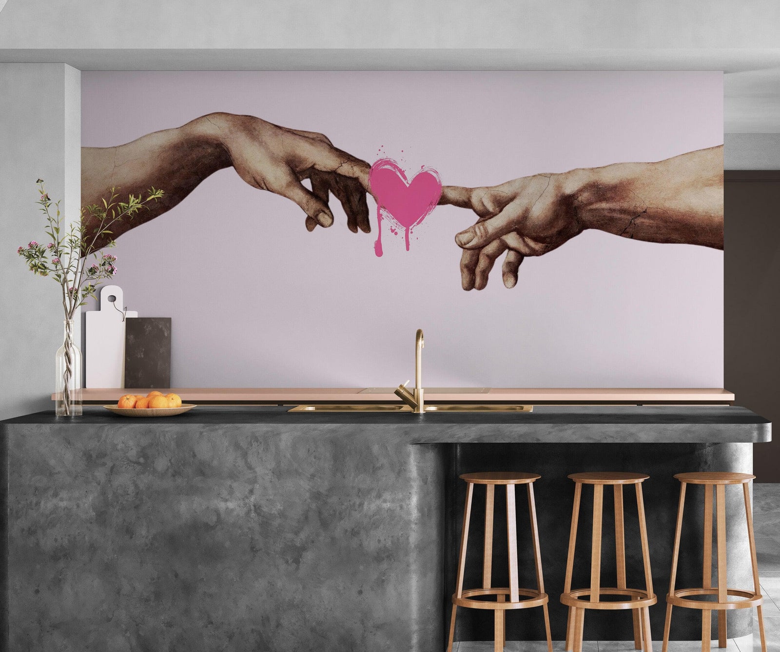 Pink Wallpaper Mural. Creation of Adam Wall Mural. Michelangelo Sistine Chapel. #6931