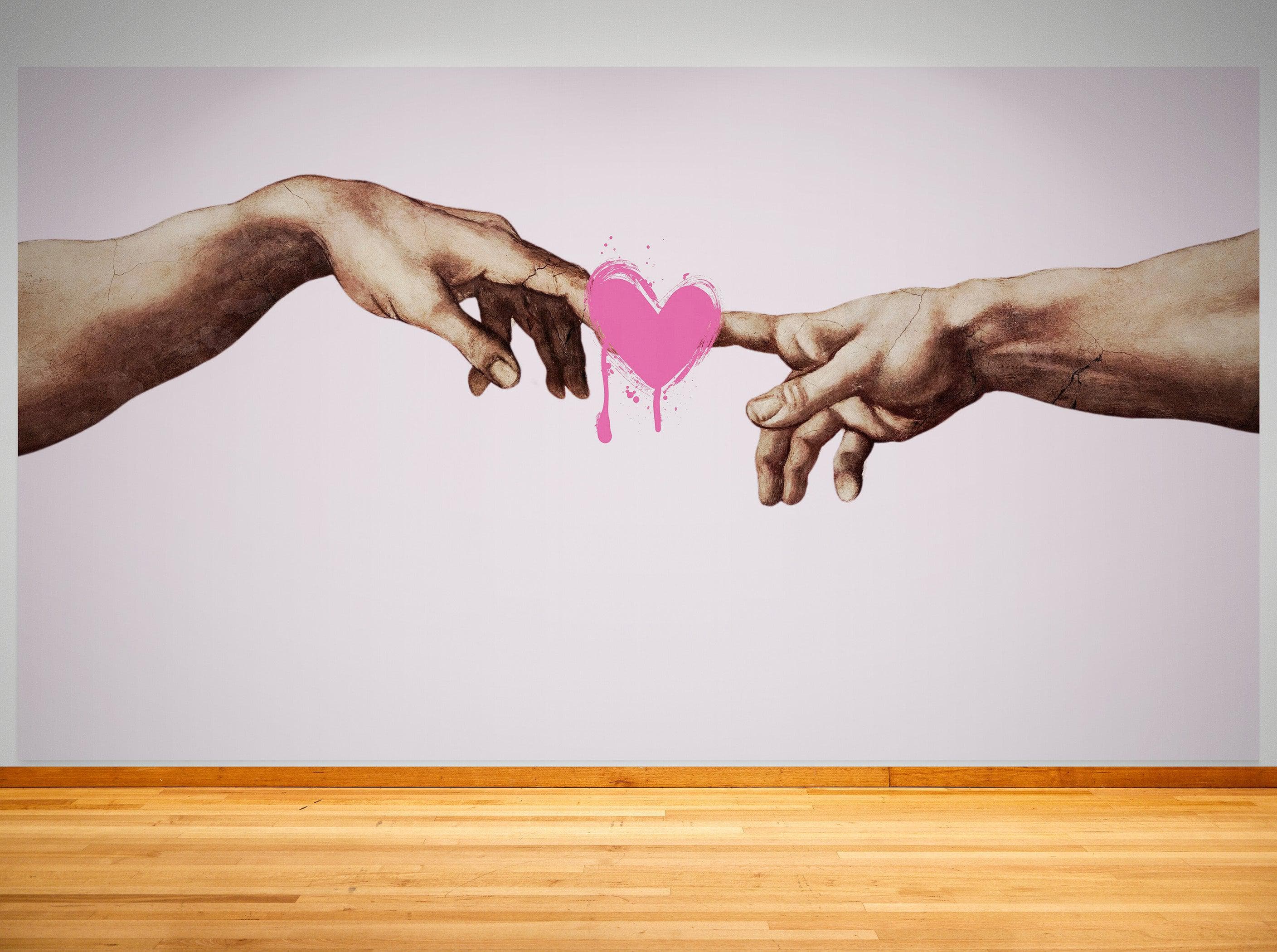 Pink Wallpaper Mural. Creation of Adam Wall Mural. Michelangelo Sistine Chapel. #6931