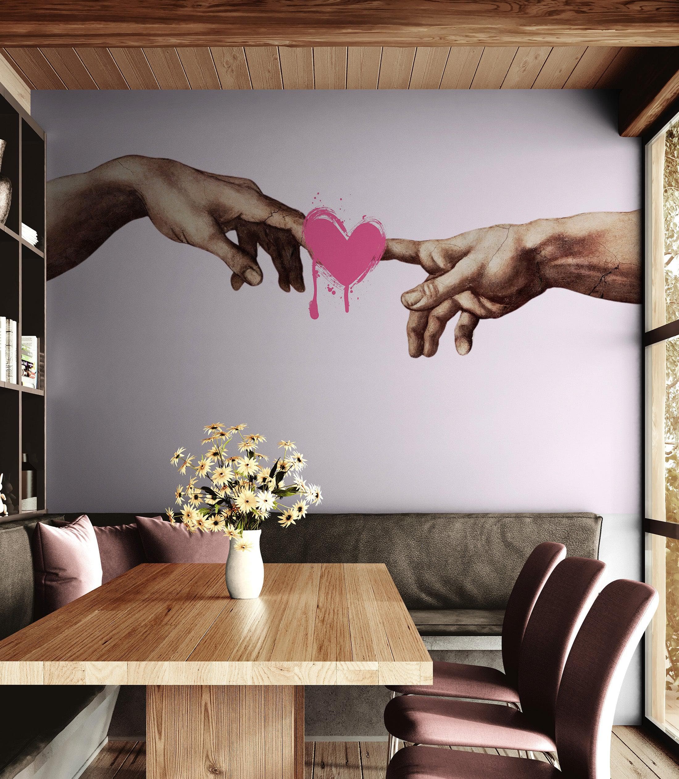 Pink Wallpaper Mural. Creation of Adam Wall Mural. Michelangelo Sistine Chapel. #6931